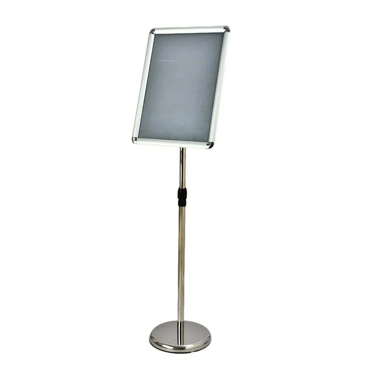 Soporte para carteles A4 exhibición publicitaria de pie oficina comercial ajustable con base estable A3 Silver Rounded-corner style
