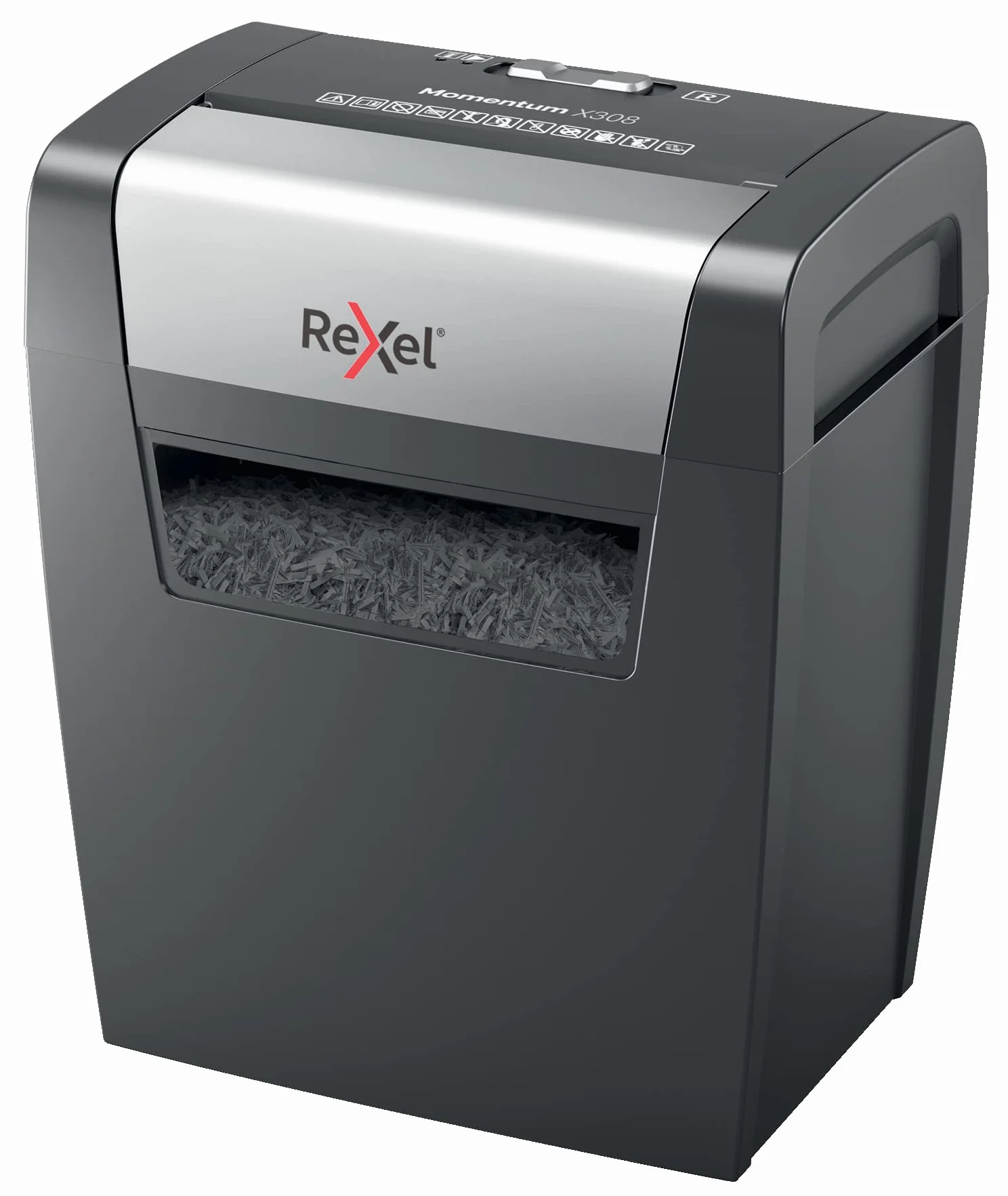 Rexel 2104570EU - Destructora Personal/Home Office Momentum X308, Destruye hasta 8 Hojas, Papelera de 15L, Corte en Confeti, Seguridad P3, Ideal para Casa/Negocios, Destruye Papel, Grapas y Clips