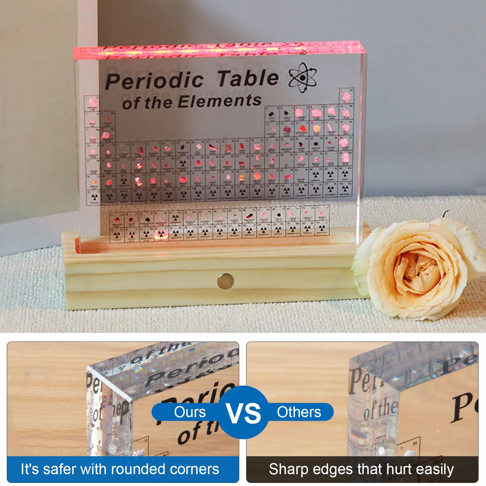 Tabla periódica con Elementos Reales de Acrílico, 83 Elementos para Estudiantes y Profesores