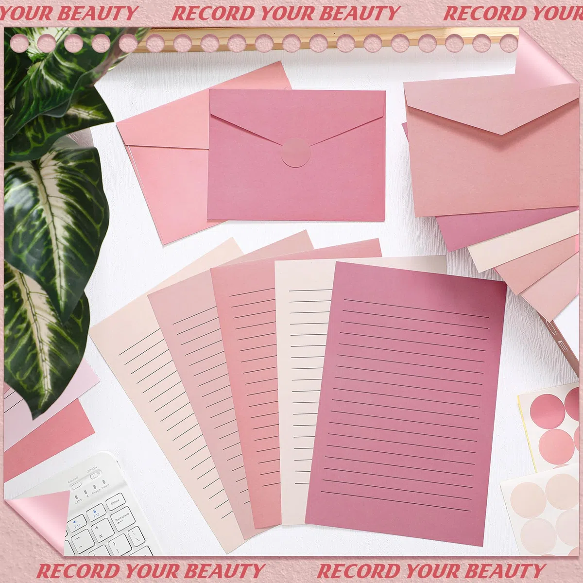 Gilprop Juego de 100 piezas de papel de papelería con diseño de rosas polvorientas y sobres, incluye 50 papeles de papel para escribir cartas y 50 sobres para oficina escolar, 5.5 x 8.25 pulgadas
