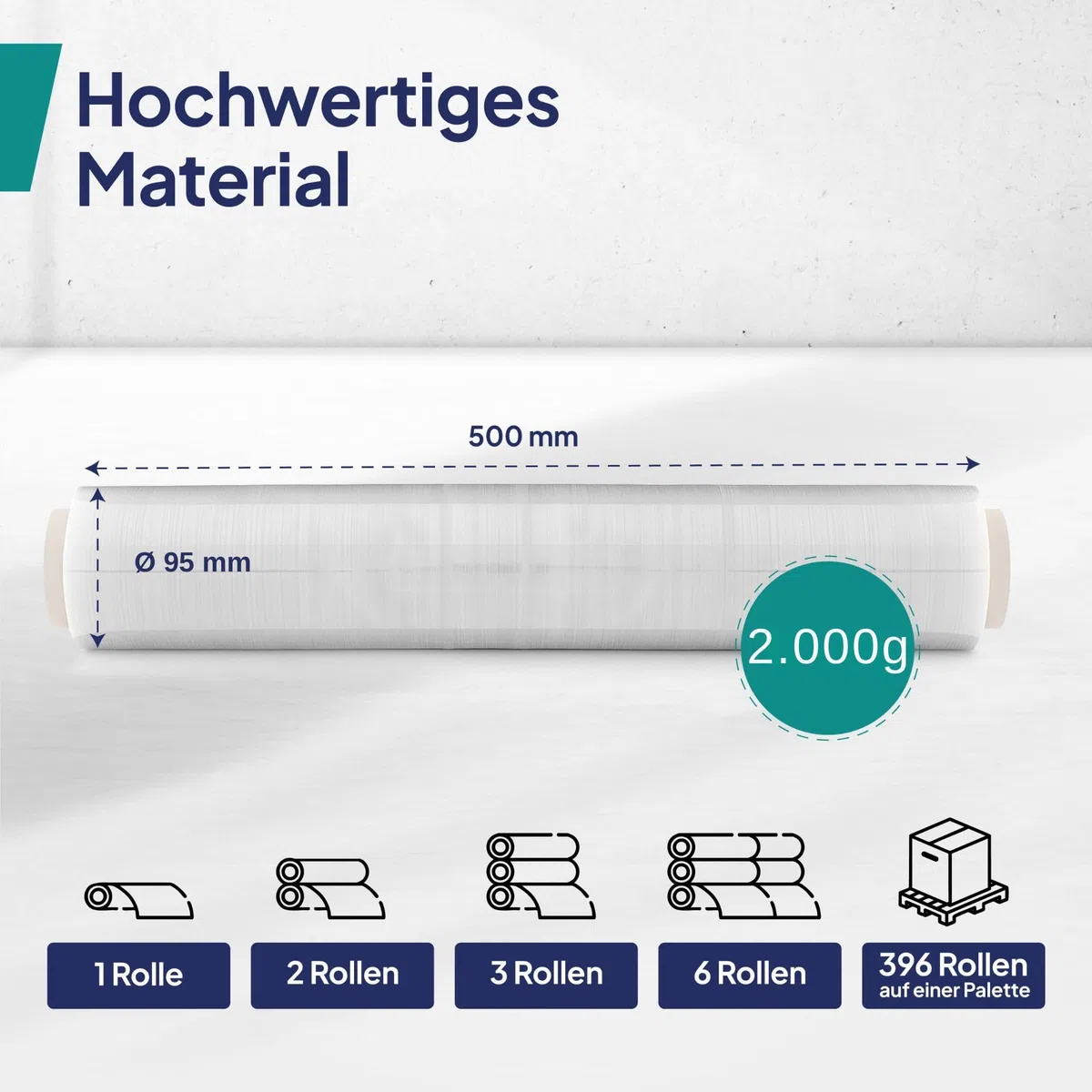 Commerline Film Estirable Transparente 50 cm 2000 g | 3 Rollos | Film de Embalaje Profesional para Mudanzas, Muebles y Cajas | Resistente y de Alta Calidad | Rollo de lámina de embalaje, película de mudanza para muebles, lámina para palés, 300 m de longit
