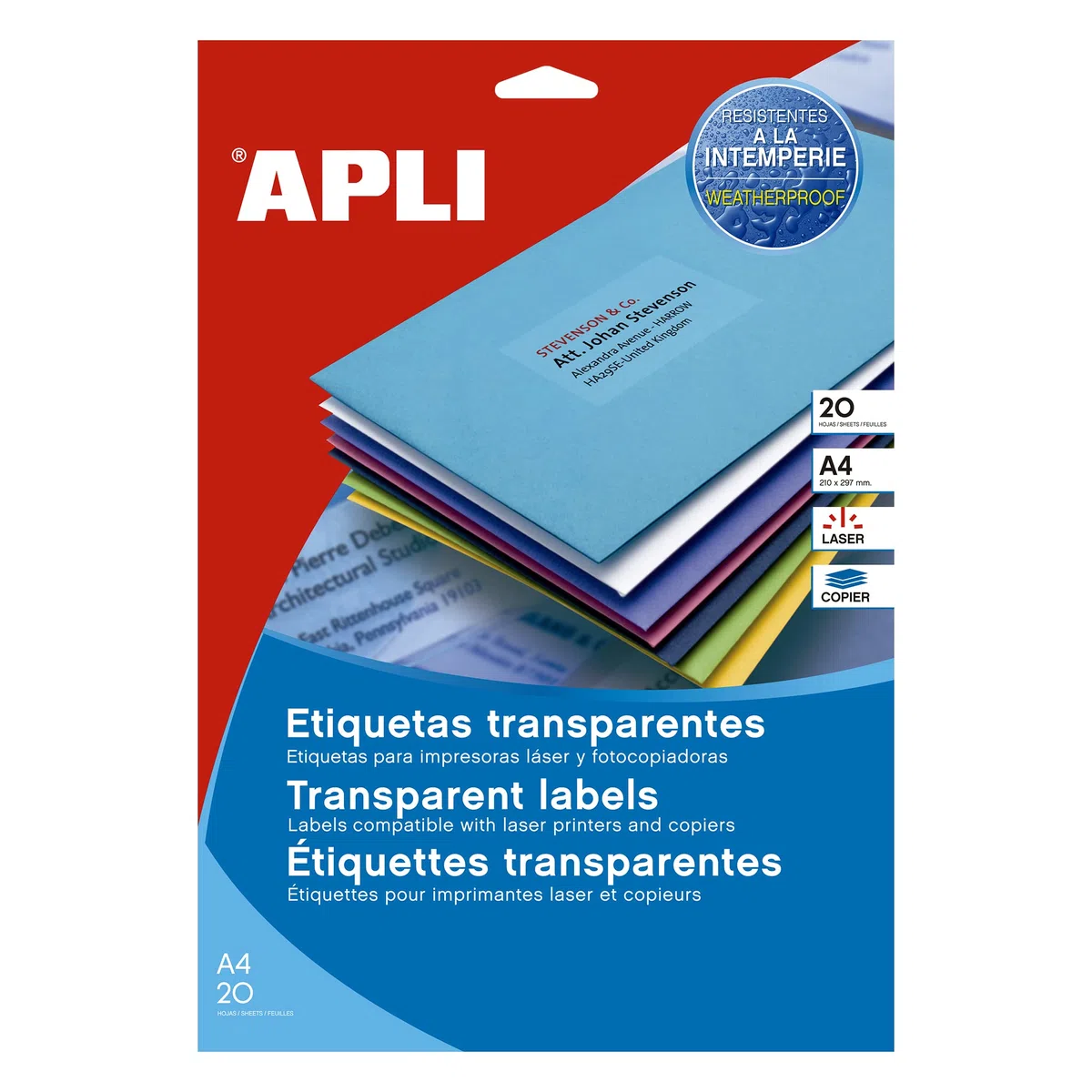 APLI 12963 - Etiquetas translúcidas resistentes intemperie 105,0 x 148,0 mm 20 hojas