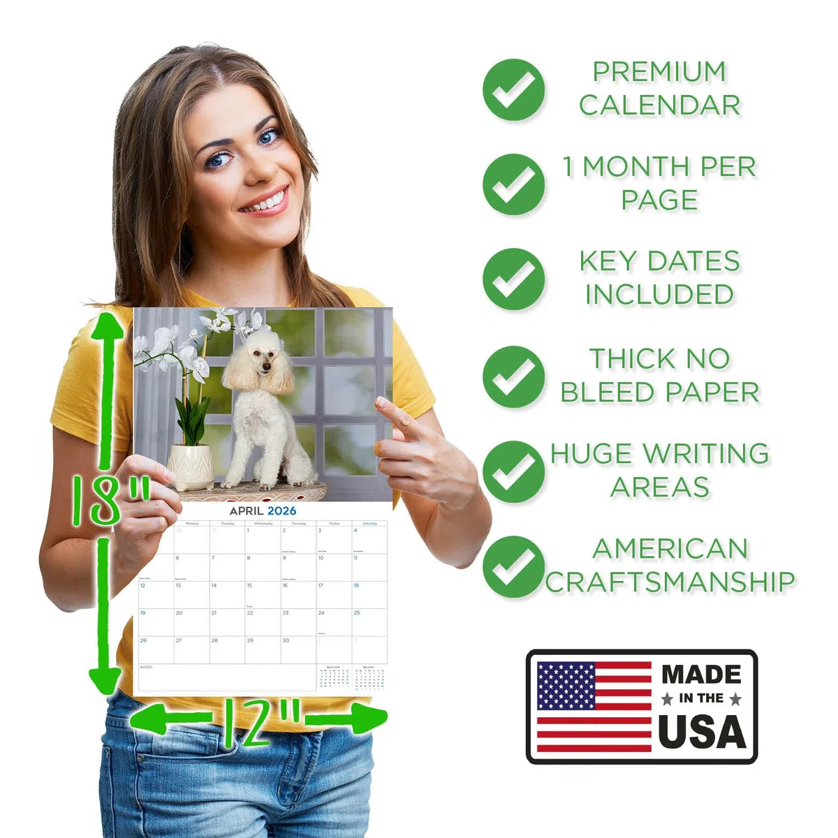 Calendario de caniche 2024 2025 – Calendario mensual de pared de raza de perro – 12 x 18 pulgadas abierto – Papel grueso que no se corre – Regalo – Calendario académico para profesores organizando y