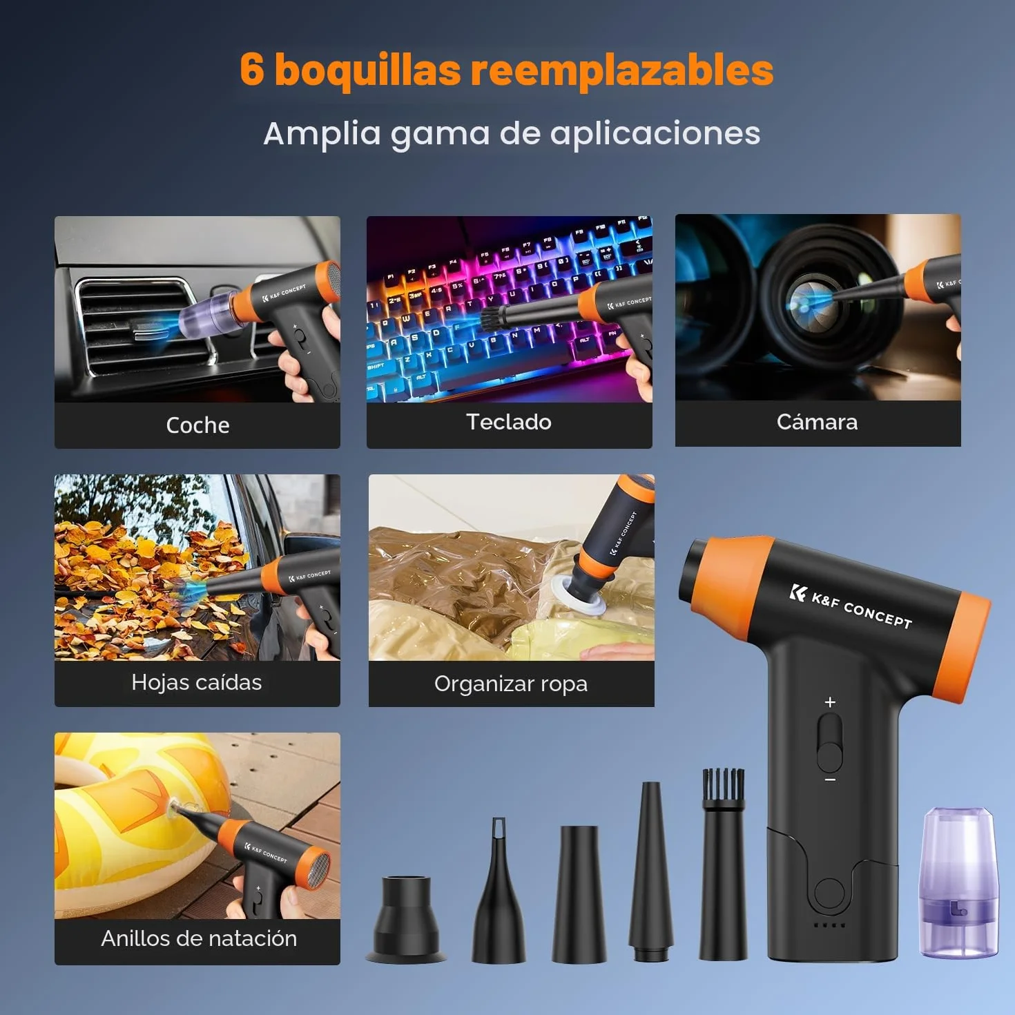 K&F CONCEPT BS200 2 en 1 Soplador y Aspirador - 150000RPM, Soplador de Polvo Eléctrico con Ajuste Infinito Viento | Motor Sin Escobillas | 5000mAh, Air Duster para Cámara, PC, Teclado, Exterior, Hogar