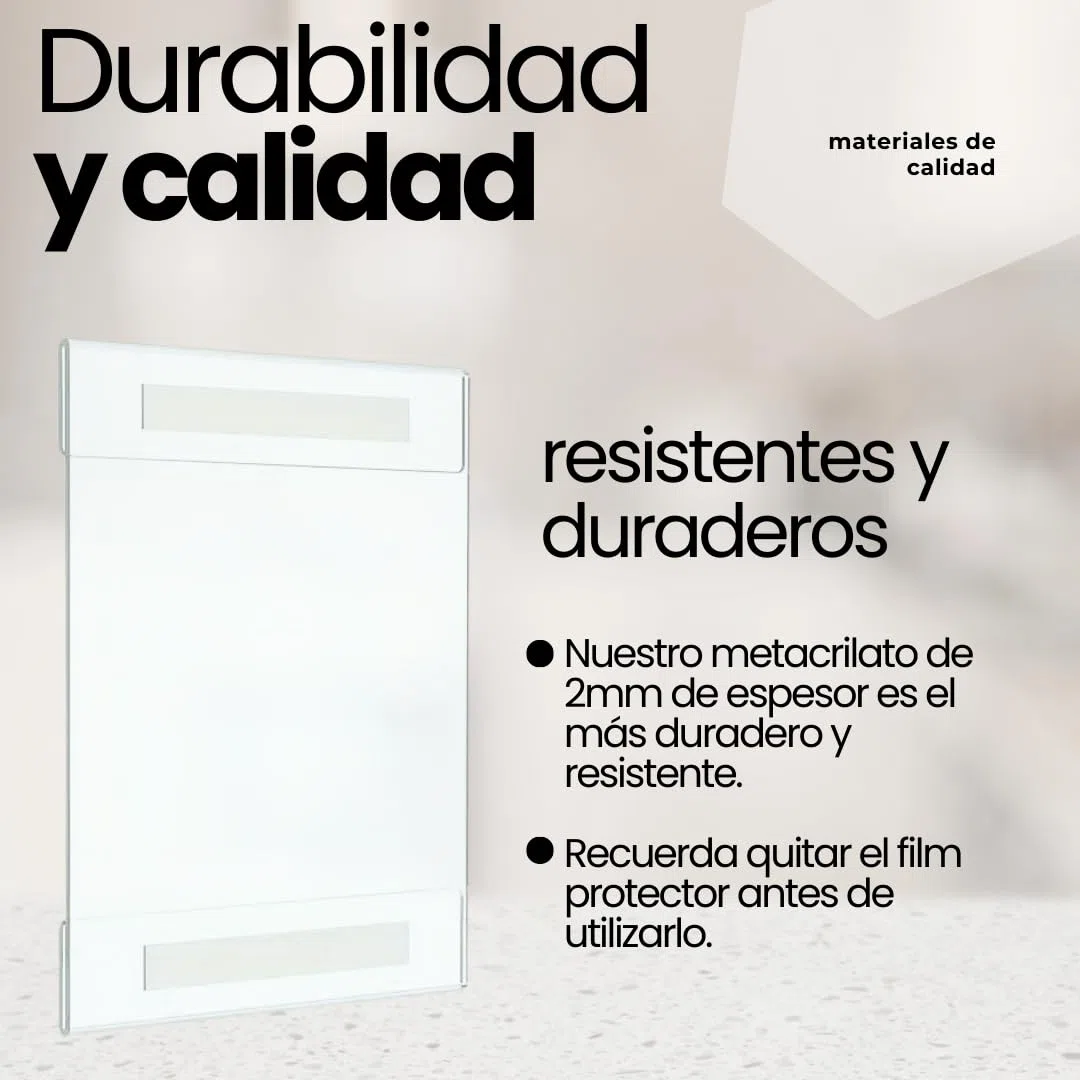 Expositor metacrilato A4 de pared, pack 3 unidades, soporte acrílico para carteles A4 con cinta doble cara, porta documentos, marco de acrílico, portafolios transparente.