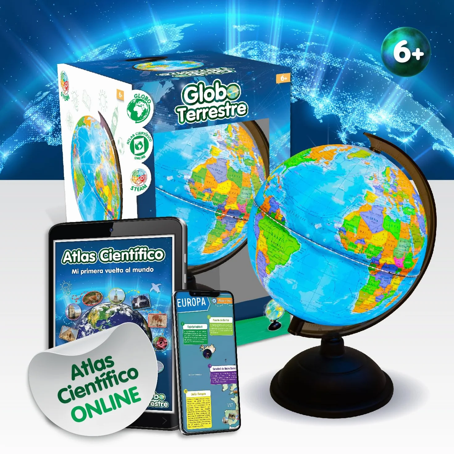 Science4you Globo Terráqueo y Atlas Mundial, Libro Educativo, Globo Girable para Niños 6-10 Años