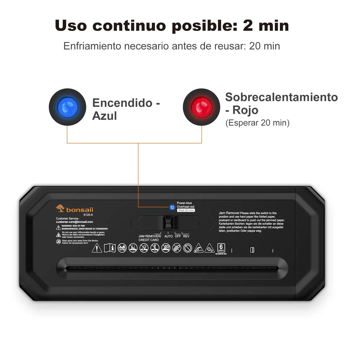 Bonsaii Destructora de Papel de 6 Hojas con Corte en Tiras para Oficina en casa, con trituración de Tarjetas de crédito, Nivel de Seguridad P-2, Apta para Botes de Basura de 31,5–39,5cm, S125-A