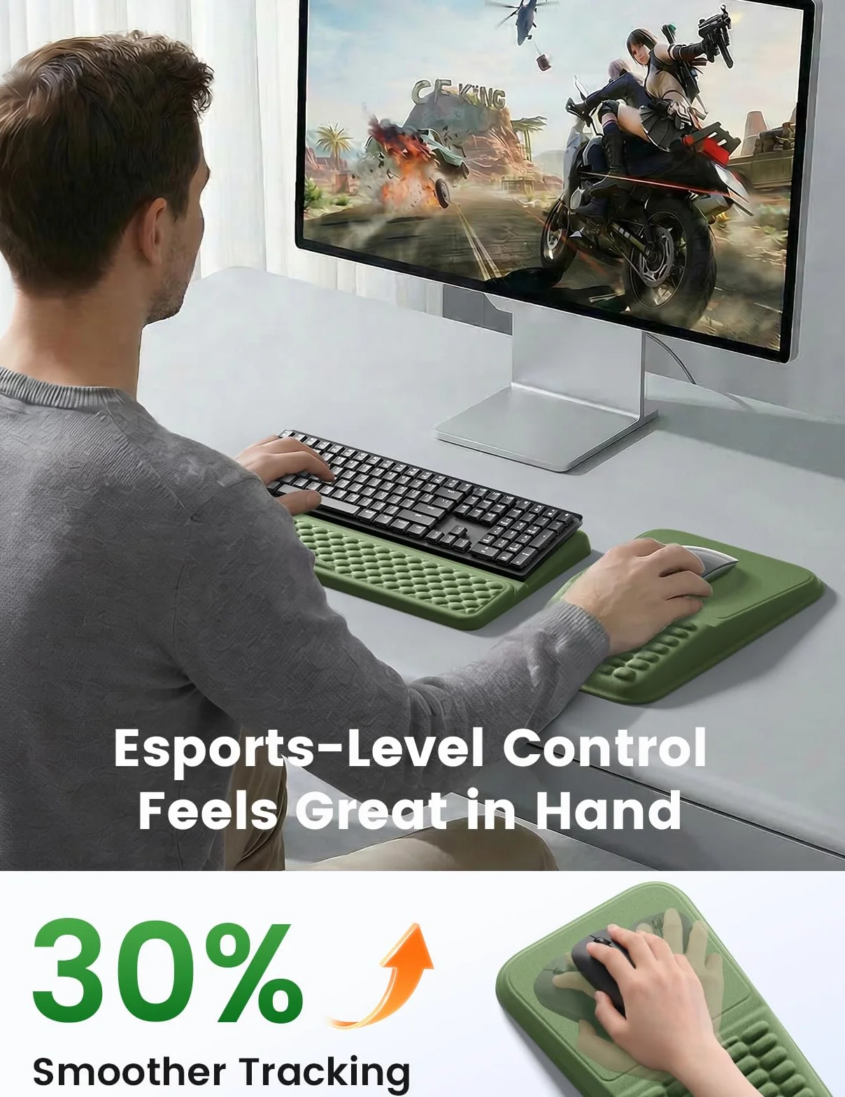 Vaydeer Juego de soporte para teclado y alfombrilla de mouse con reposamuñecas, soporte de muñeca de espuma viscoelástica suave, cojín ergonómico para escritorio, alivia el dolor del túnel carpiano
