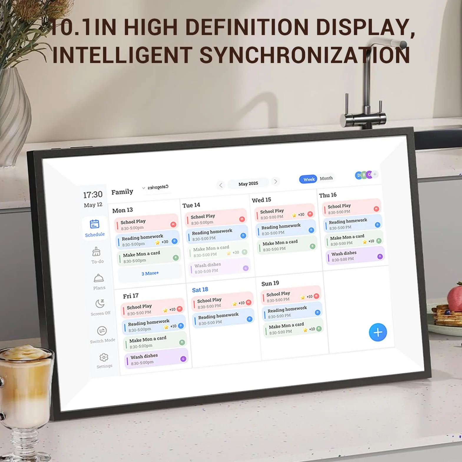 CCYLEZ 10.1 Pulgadas Gran Calendario Digital Inteligente, Calendario de Pantalla Táctil HD Planificador de Familia Family Planner, Wifi Planner Family Organizer con Plan de Comidas de