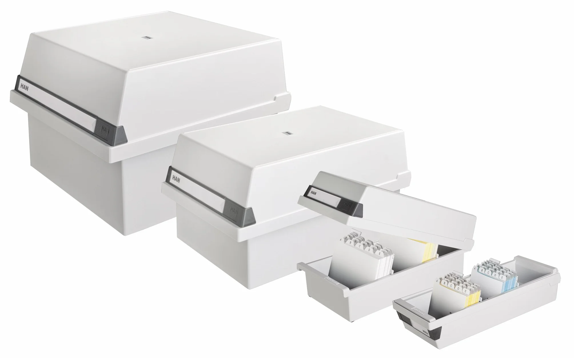 Han 954-11 - Caja para archivar fichas (capacidad para 1300 fichas DIN A4 horizontales, 320 x 250 x 360 mm), color gris