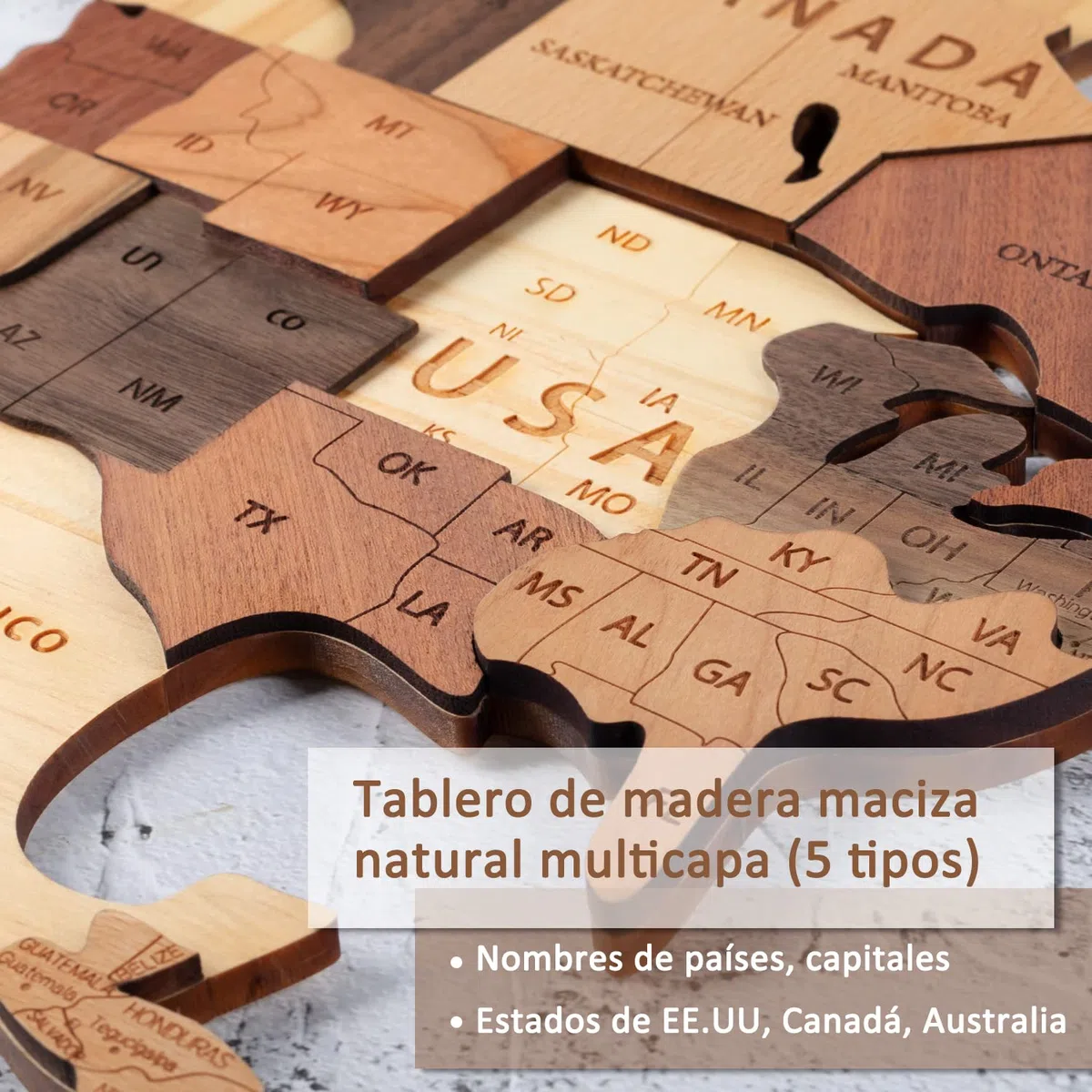 Creawoo Mapa del Mundo 3D de Madera para Decoración de Pared, Grande Mapamundi Maciza Natural Multicapa Arte de Pared para Oficina Sala de Estar Dormitorio, Mapamundi de Viaje de Madera-150x85cm
