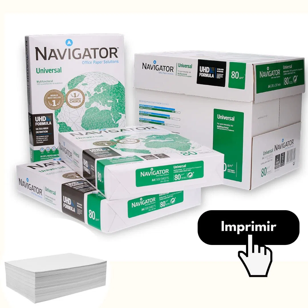 Papel Navigator DIN A4 multifunción 80gr - 5 paquetes (2.500 folios) - compatible con impresoras de inyección de tinta e impresoras Laser.