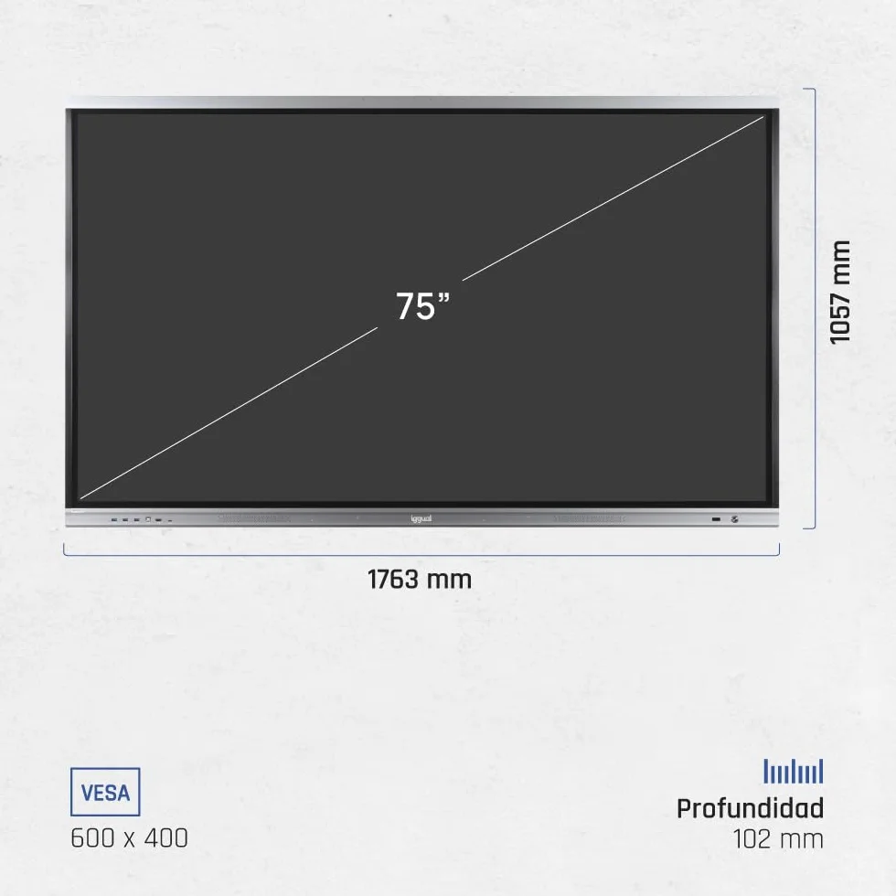 iggual Pantalla interactiva táctil ORCHID 75"- Smart Board - DLED 4K - Procesador 8 núcleos A55 - RAM 4GB+ROM 32 GB. SO - Android 14 - Pizarra digital, Oficina y aula - Trasferencia inalámbrica datos.