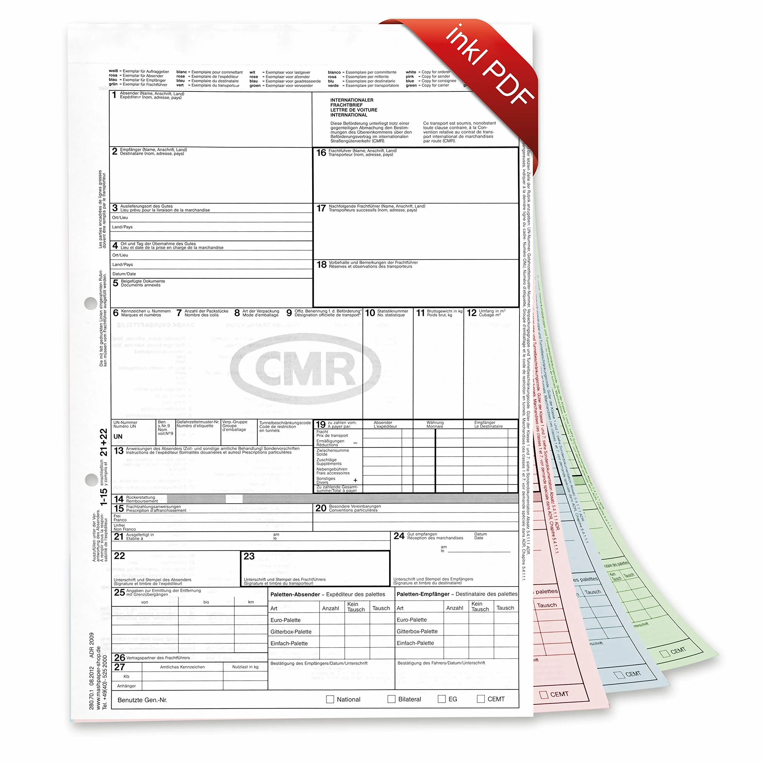 MASHPAPER CMR Carta De Coche Autocopiante Internacional 280701 (100 Piezas)
