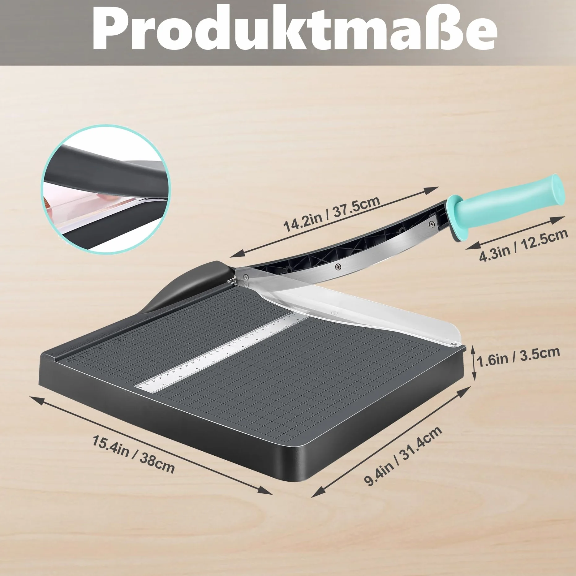 Guillotina de Papel Manual con Protección de Seguridad y Bloqueo de Cuchilla, Cizalla Papel A4 B5 A5 B6 B7, Cortador de Papel Profesional Capacidad 16 Hojas, Perfecto para Fotos, Papel, Tarjeta, Gris