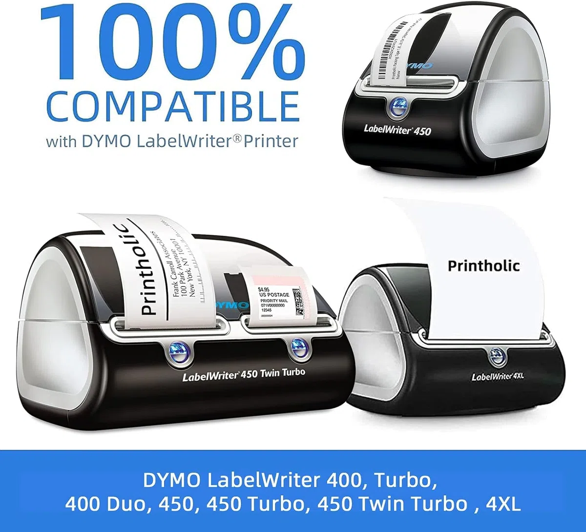 10 rollos de etiquetas autoadhesivas 99014 compatibles con DYMO, 54 mm x 101 mm, etiquetas multiusos para LabelWriter 450 Serie y 4XL
