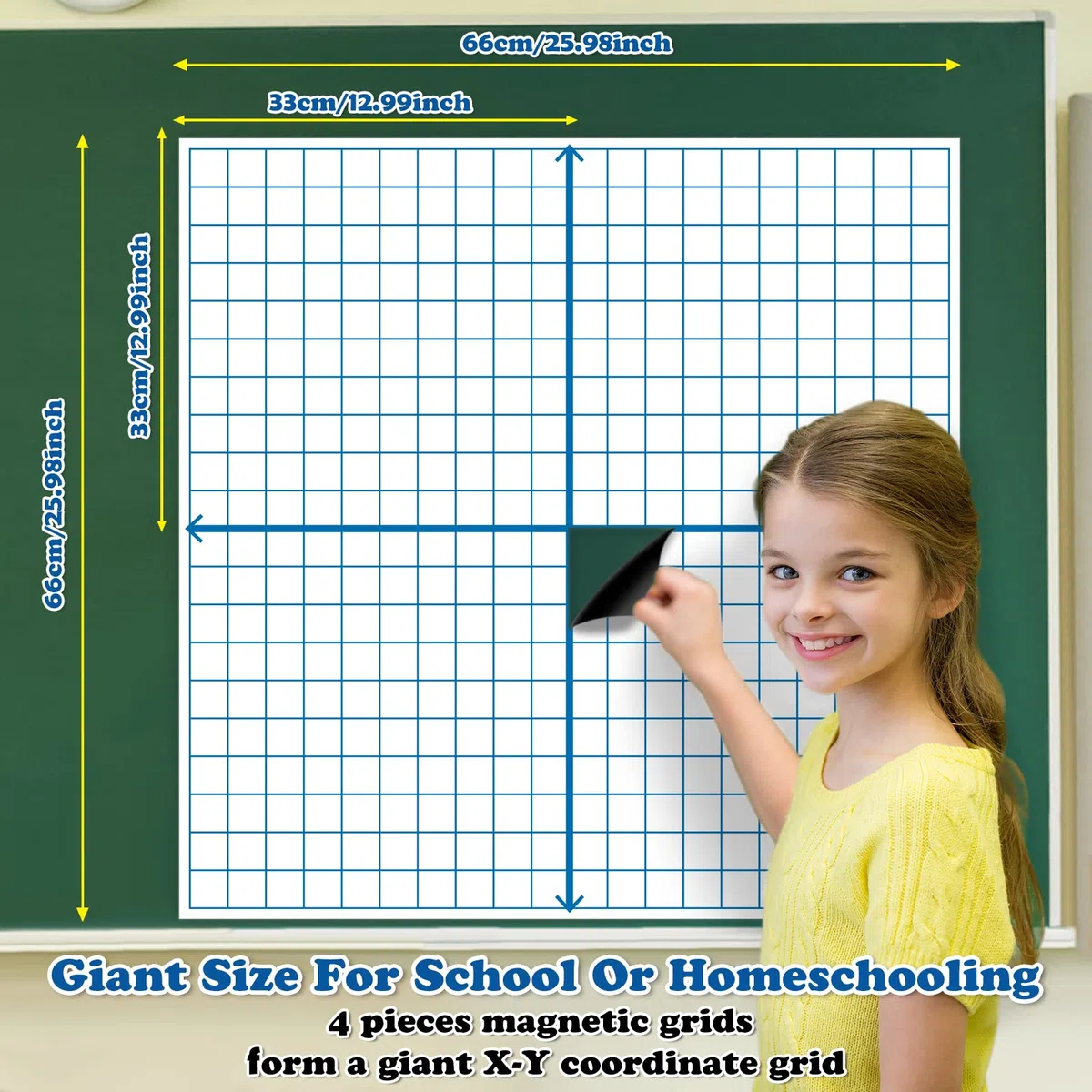 Aizweb Jumbo, cuadrícula magnética XY de borrado en seco, tablero gráfico de 66 x 66 cm para suministros de aula escolar, pizarra blanca magnética con mostradores, manipuladores de matemáticas para la