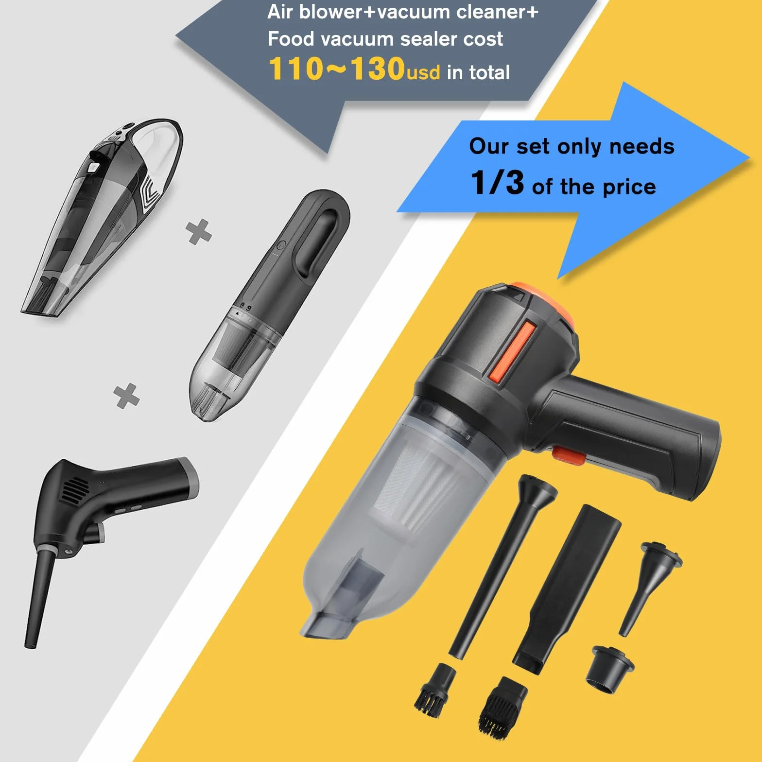 WHATOOK Soplador de Polvo Eléctrico, Limpiador Eléctrico de Spray de Aire Comprimido, Mini Aspirador Inalámbrico, Limpieza de Teclados 3en1 para Ordenadores, Escritorios, Interiores de Coches