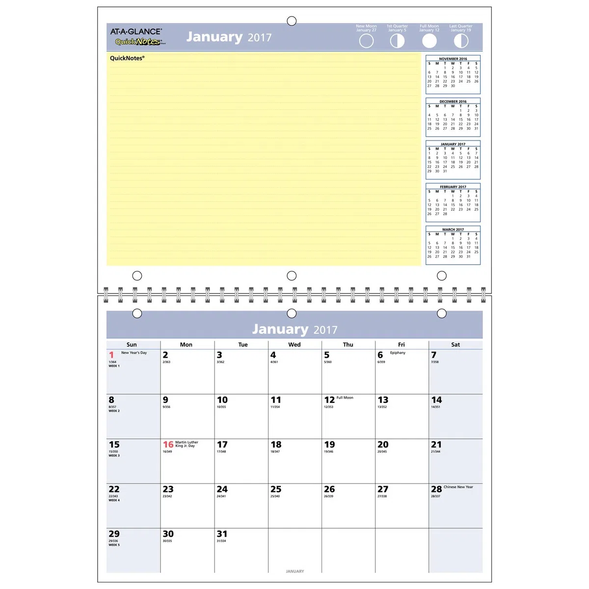 AT-A-GLANCE calendario de pared mensual escritorio/2017, QuickNotes, 11 x 8, de espiral doble (PM50 – 28)