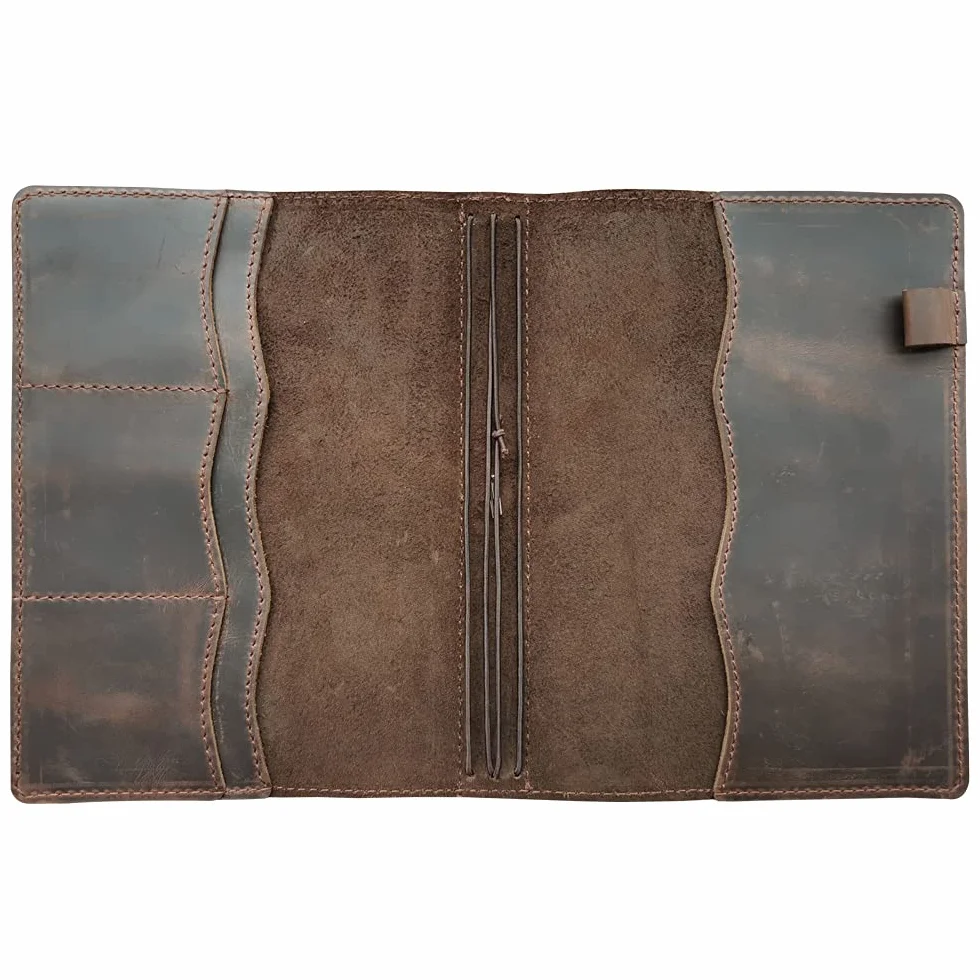 Cubierta para Cuaderno de Viajeros newestor con Bolsillos Interiores, Ranuras para Tarjetas y Soporte para Bolígrafo, Tamaño A5, Marrón Oscuro