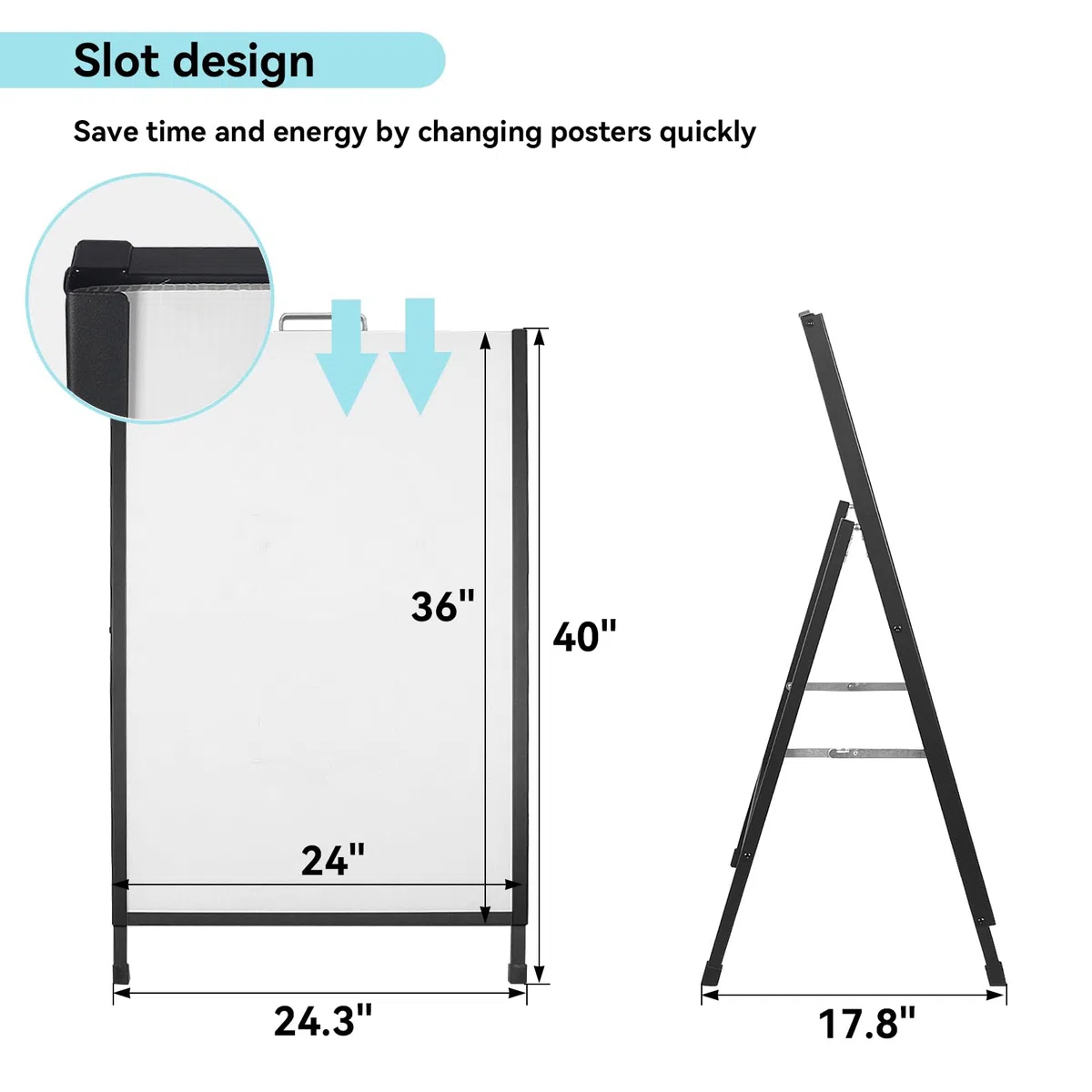 Tablero sándwich de 24 x 36 pulgadas con marco en A, resistente para carteles, portátil, plegable, para publicidad, color negro, paquete de 2 (solo marco, sin tablero)