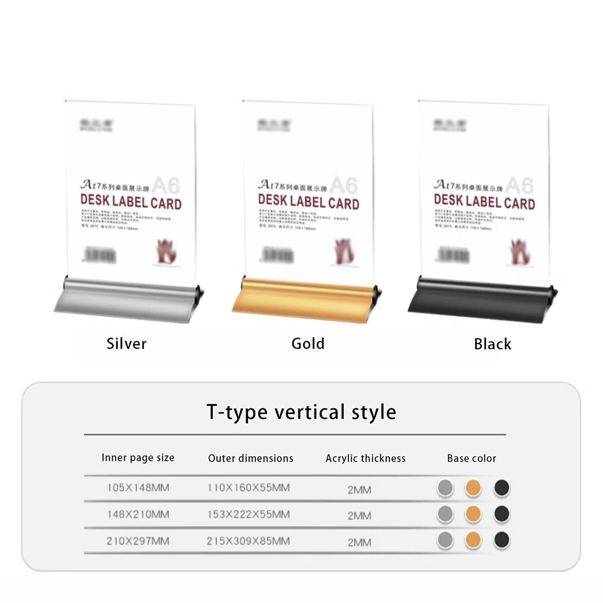 Soporte de menú mesa doble cara acrílico y aluminio | Oro/Plata/Negro A4/A5/A6 for menús y anuncios: Oficinas minoristas Cafés Hoteles(Vertical Black,210x297mm)