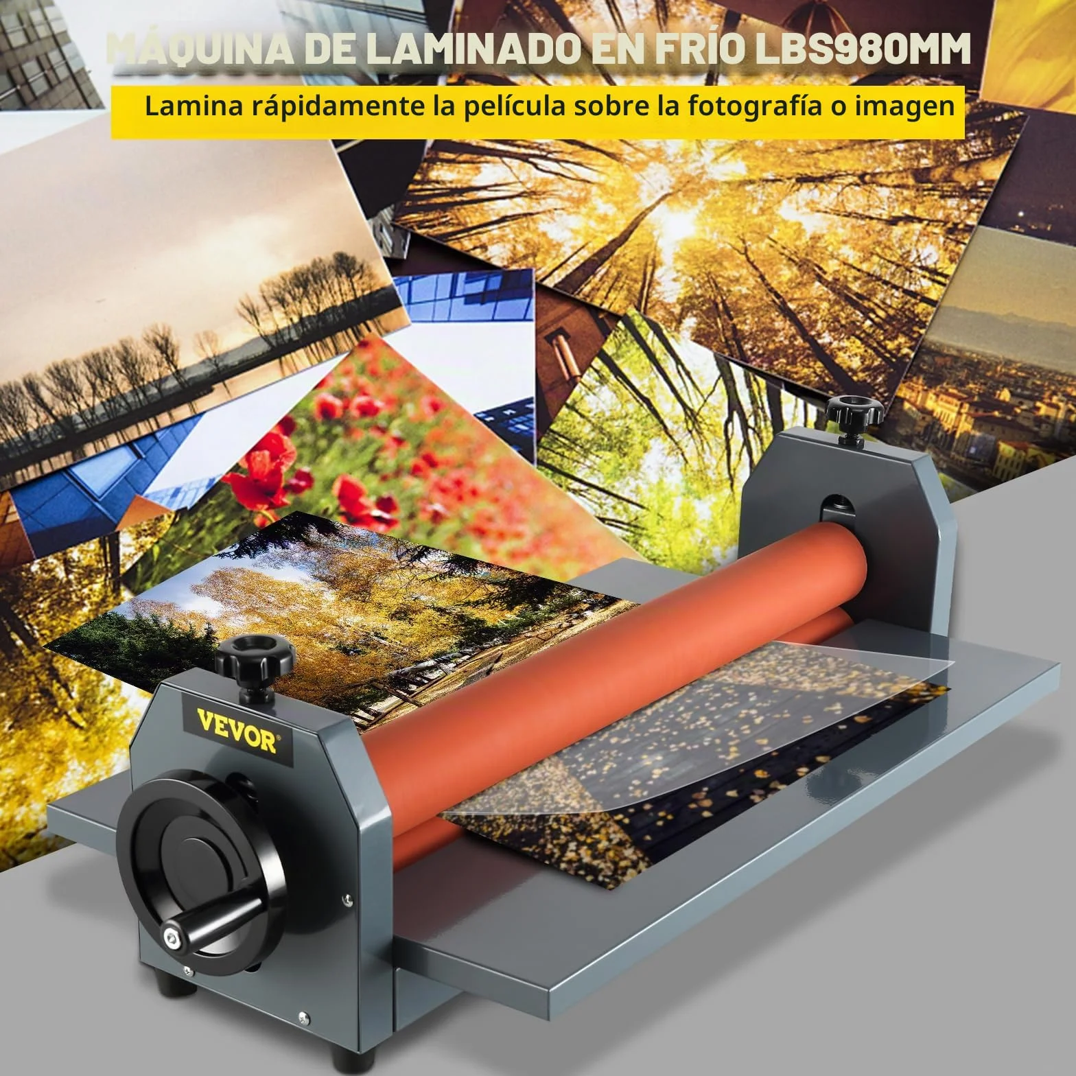 VEVOR Máquina Laminadora en Frío Manual de 1000 mm, Maquina Laminadora Profesional Espesor Máximo 18 mm, con Pies Ajustables, Laminadora de Rollo para Las Tiendas de Fotografía Publicidad Fotocopias