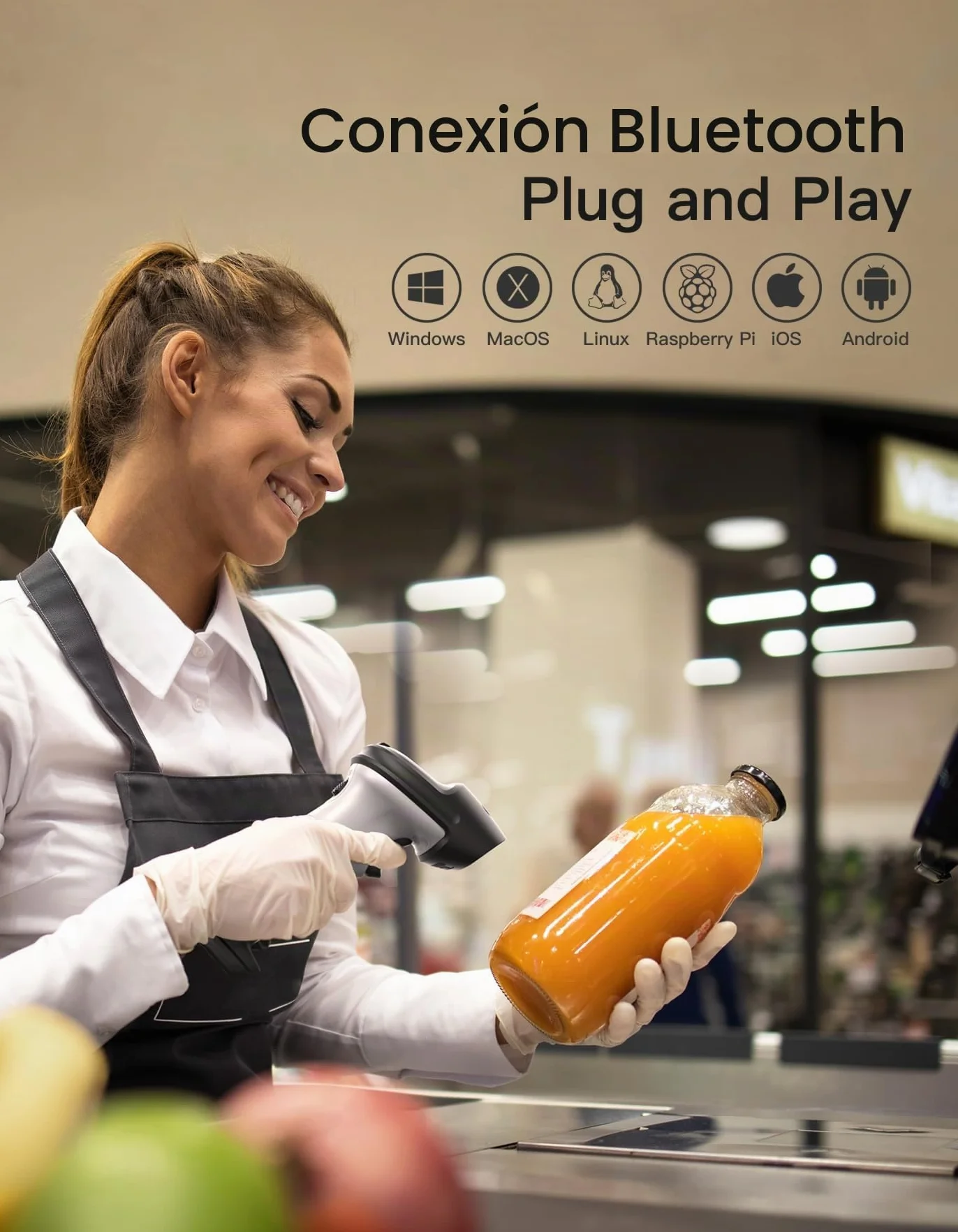 Inateck Escáner de Código de Barras 2D Bluetooth, Lector de Código de Barras Inalámbrico USB 1D 2D Portátil, 1 Carga 3 Meses, Lector Código Barras con AI, App y SDK, Escaneo Rápido y Preciso, BCST-72