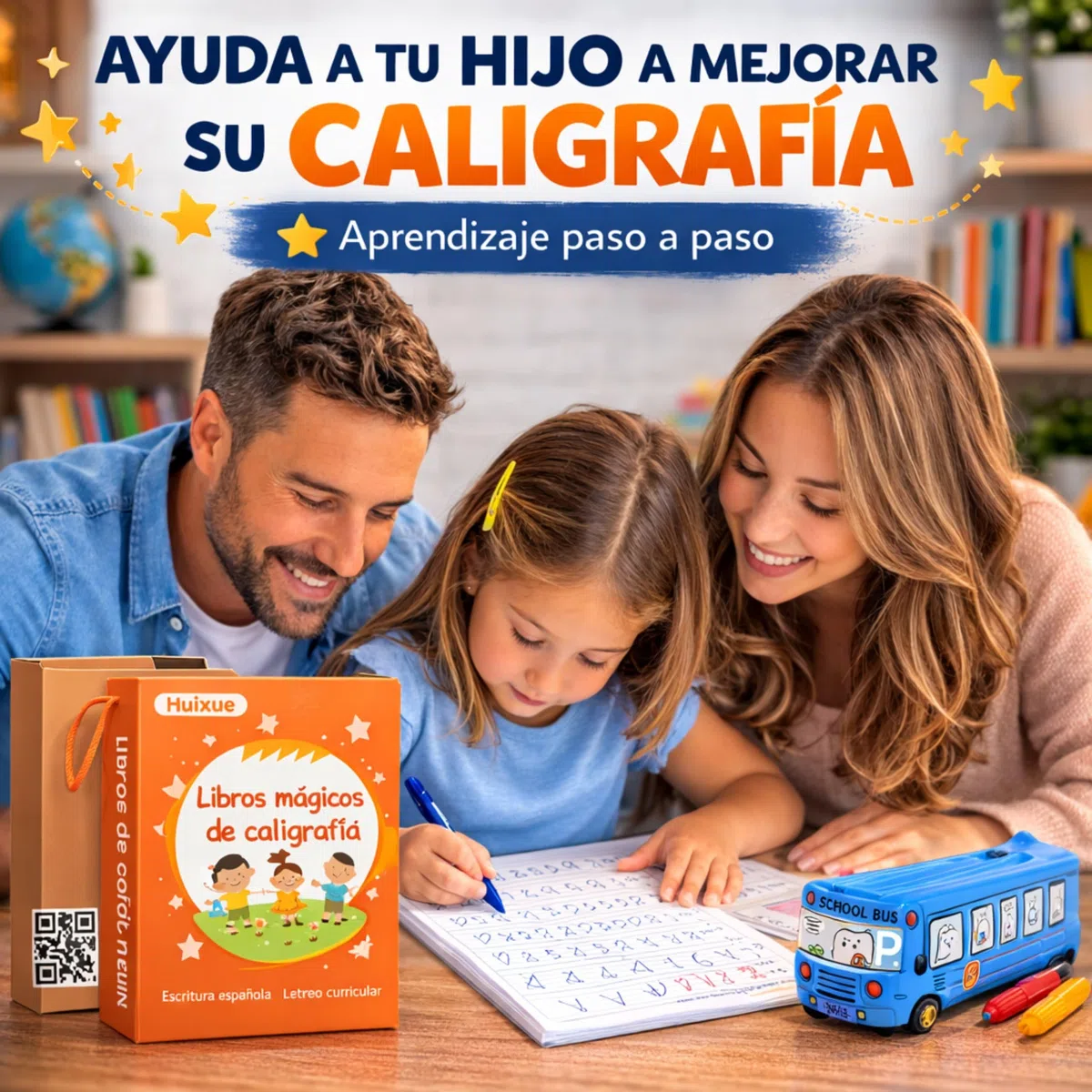 Caligrafia Niños de 4 hasta 8 Años - Cuaderno Caligrafia Infantil Aprender a Escribir y Dibujar - 5 Libros Magicos de Escritura Trazado de Lineas -Incluye Boligrafos Magicos, 20 Recambios y un Estuche