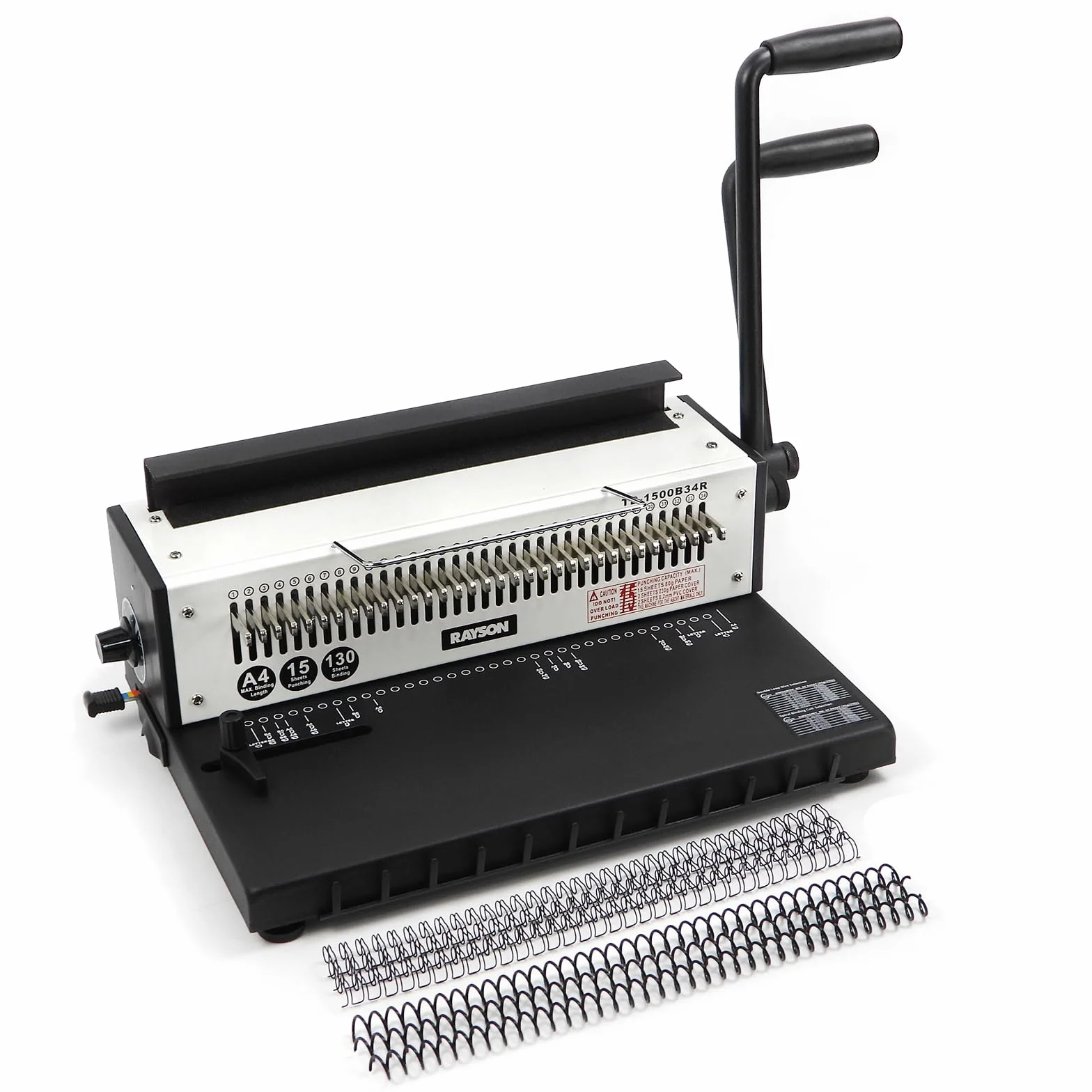 RAYSON TD-1500B34R Encuadernadora metálica de anillas, construcción metálica resistente, capacidad de encuadernación de 130 hojas/15 hojas, separación 3:1, A4, 34 agujeros