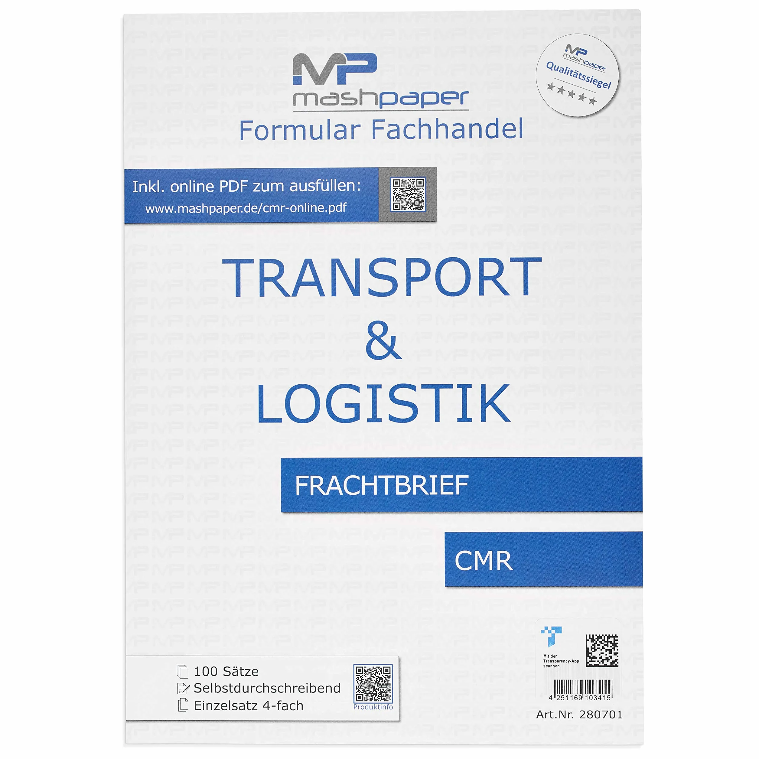 MASHPAPER CMR Carta De Coche Autocopiante Internacional 280701 (100 Piezas)
