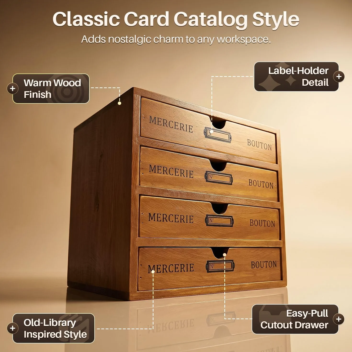 Flexzion Organizador de escritorio de madera con 4 cajones, gabinete de mesa de 4 niveles