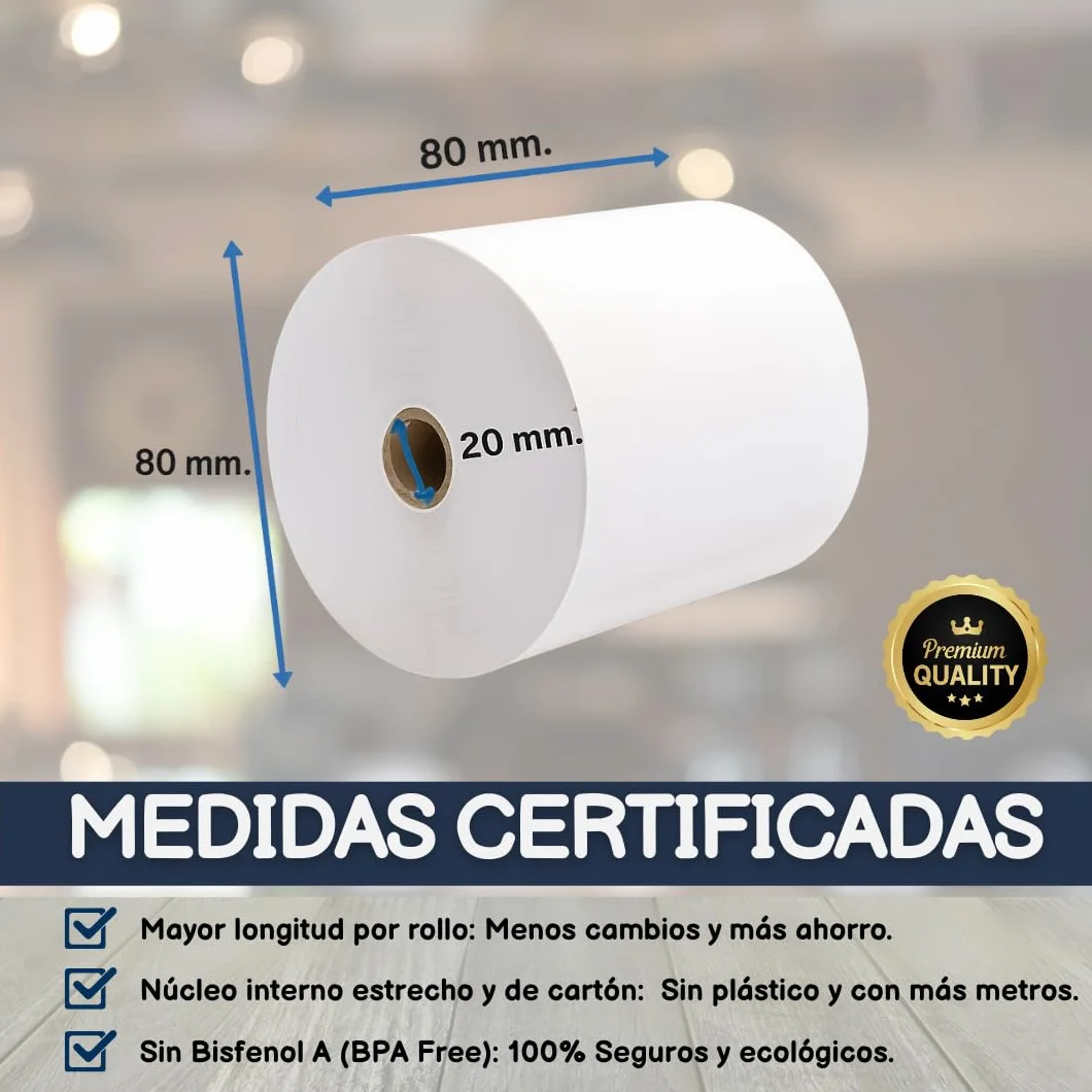 BALSAT Rollo Papel Térmico 80x80mm 50 Uds para Impresora Térmica TPV