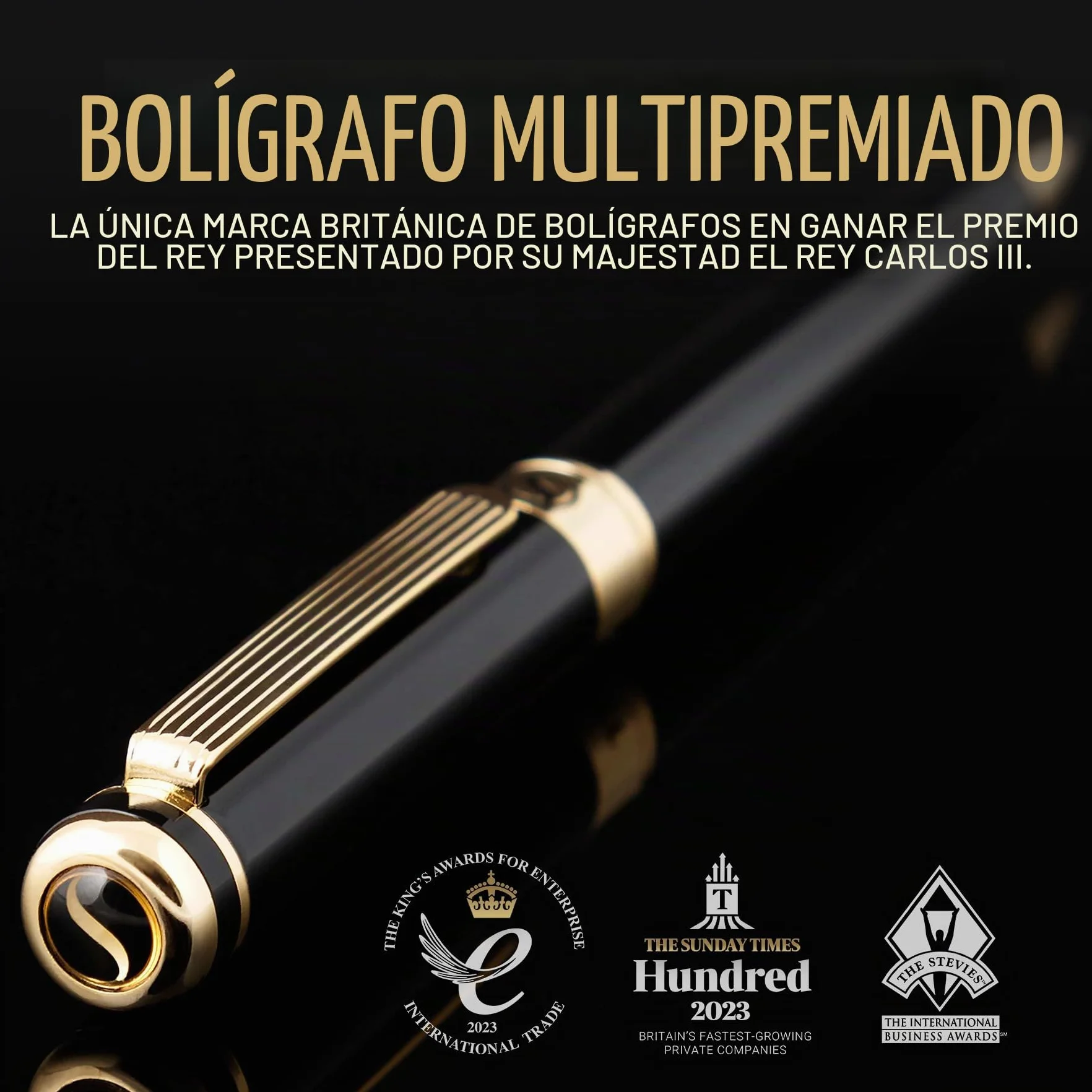 Scriveiner Bolígrafo Bolígrafo de Gama Alta Negro con Chapado en oro auténtico, Recambio Negro Schmidt, Regalos Hombre y Mujer, Bolígrafos Profesionales de Diseño