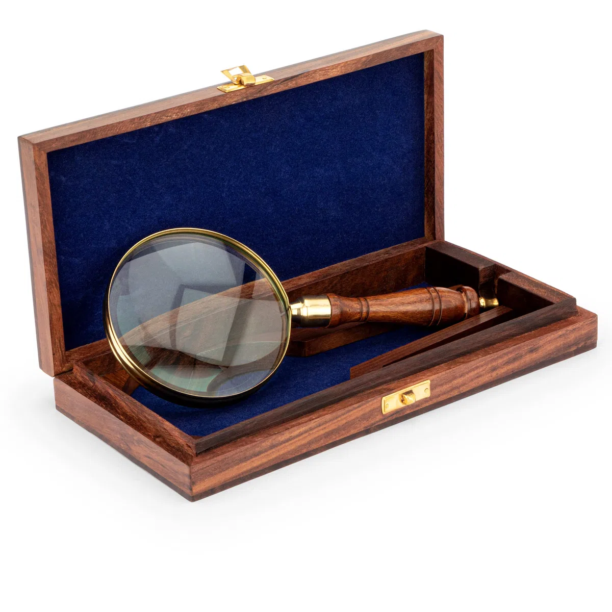 NKlaus Lupa en caja de madera de latón con mango de madera, 11 cm, lupa de lectura 11722