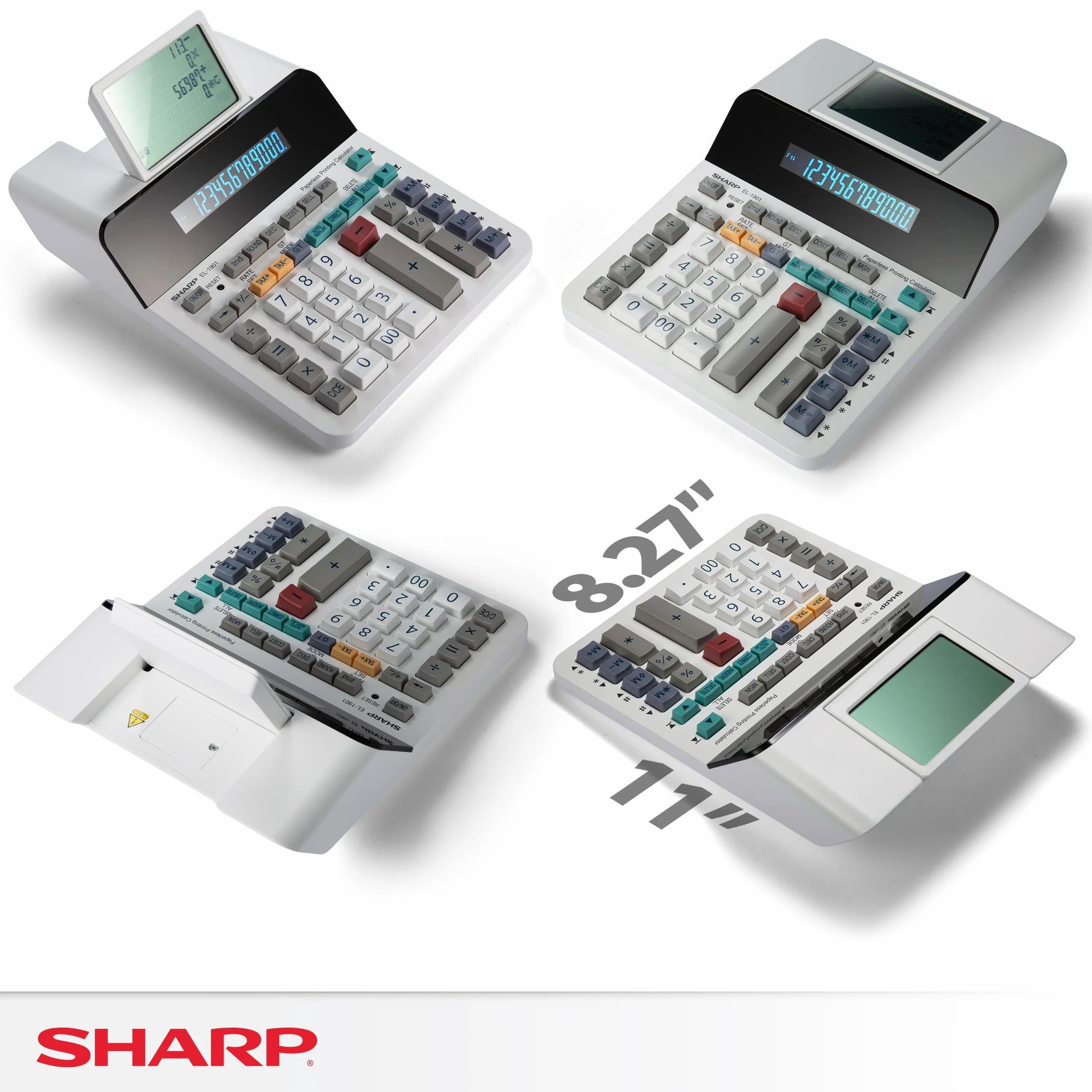 Sharp EL-1901 Calculadora de impresión sin papel con comprobación y corrección, pantalla LCD primaria de 12 dígitos, funciona igual que una calculadora de impresión/máquina de adición con pantalla LCD