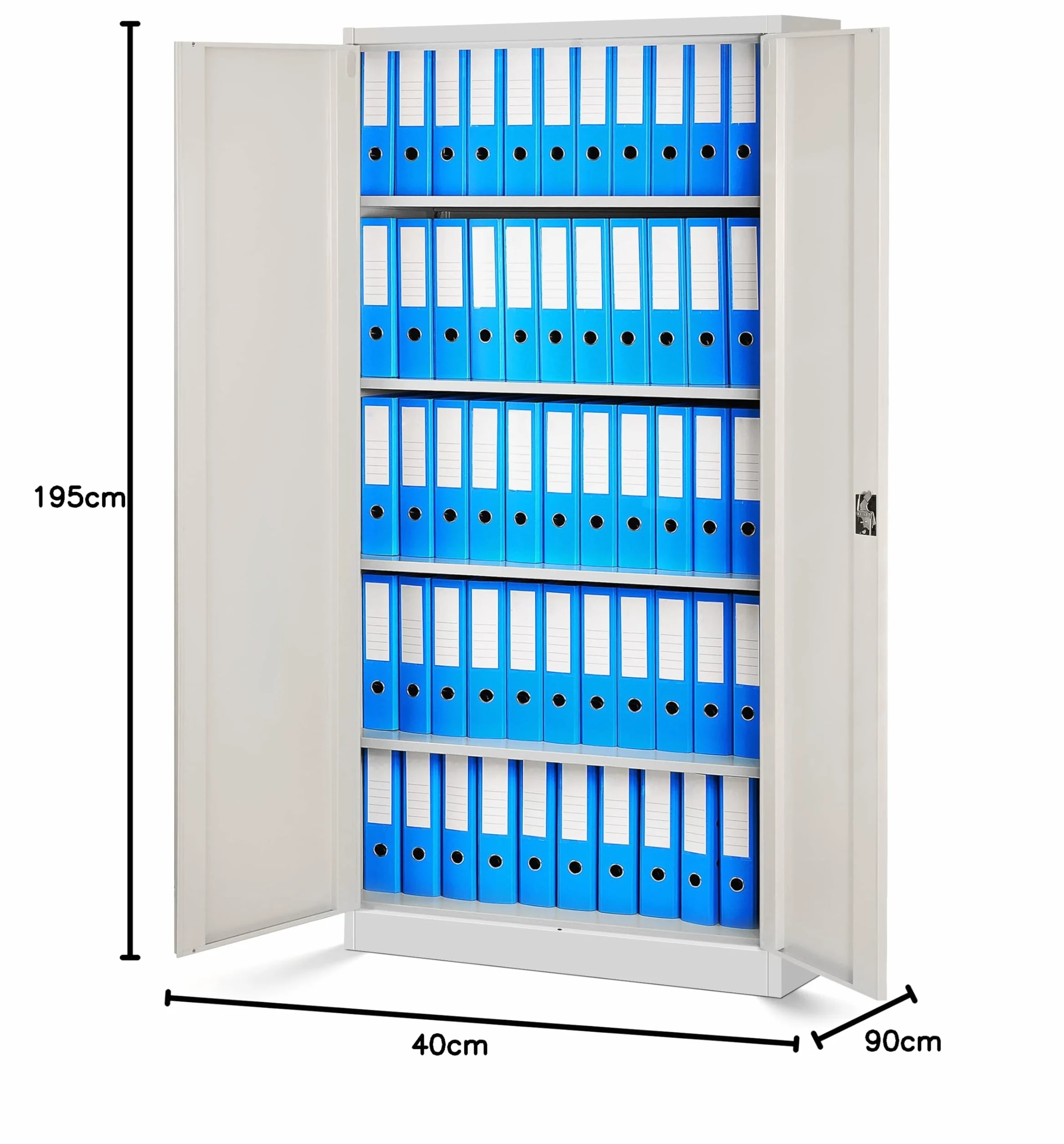 Archivador Metálico 4 Estantes Armario de Oficina 195 cm x 90 cm x 40 cm