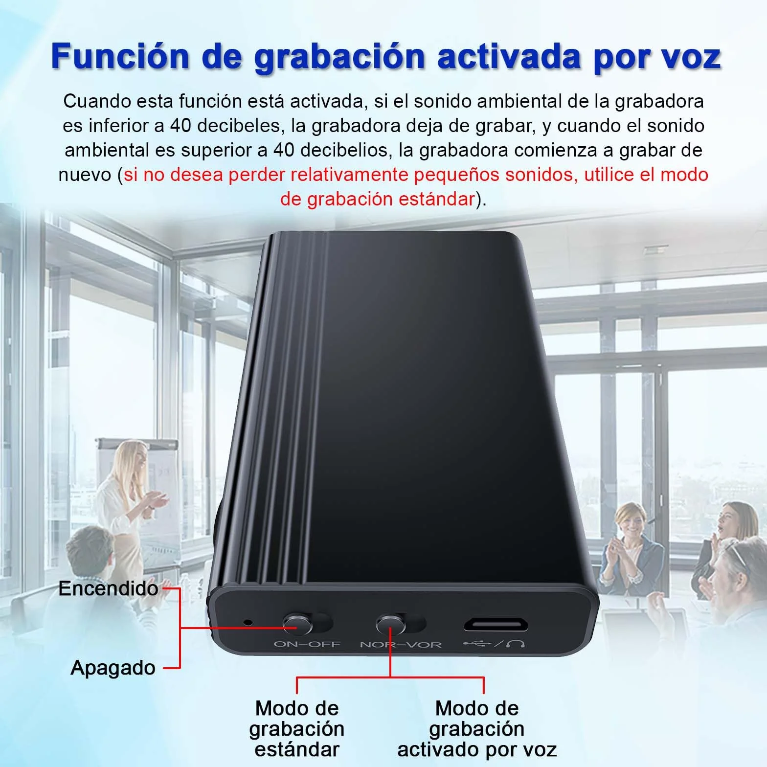 Grabadora de voz STTWUNAKE 128 GB 2000 horas almacenamiento grabación continua