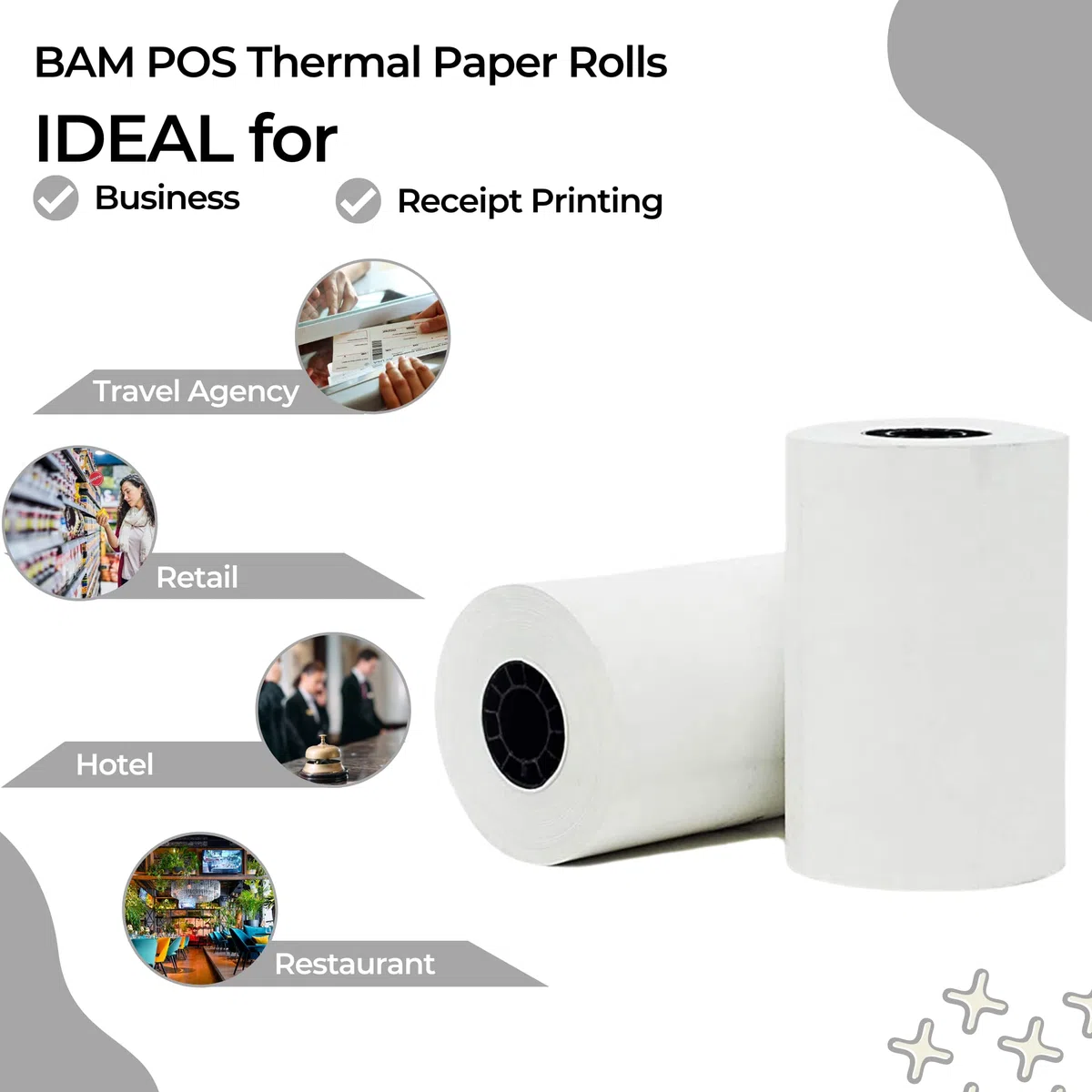 BAM POS - Rollos de papel térmico (50 unidades, 8,9 x 230 m), color blanco