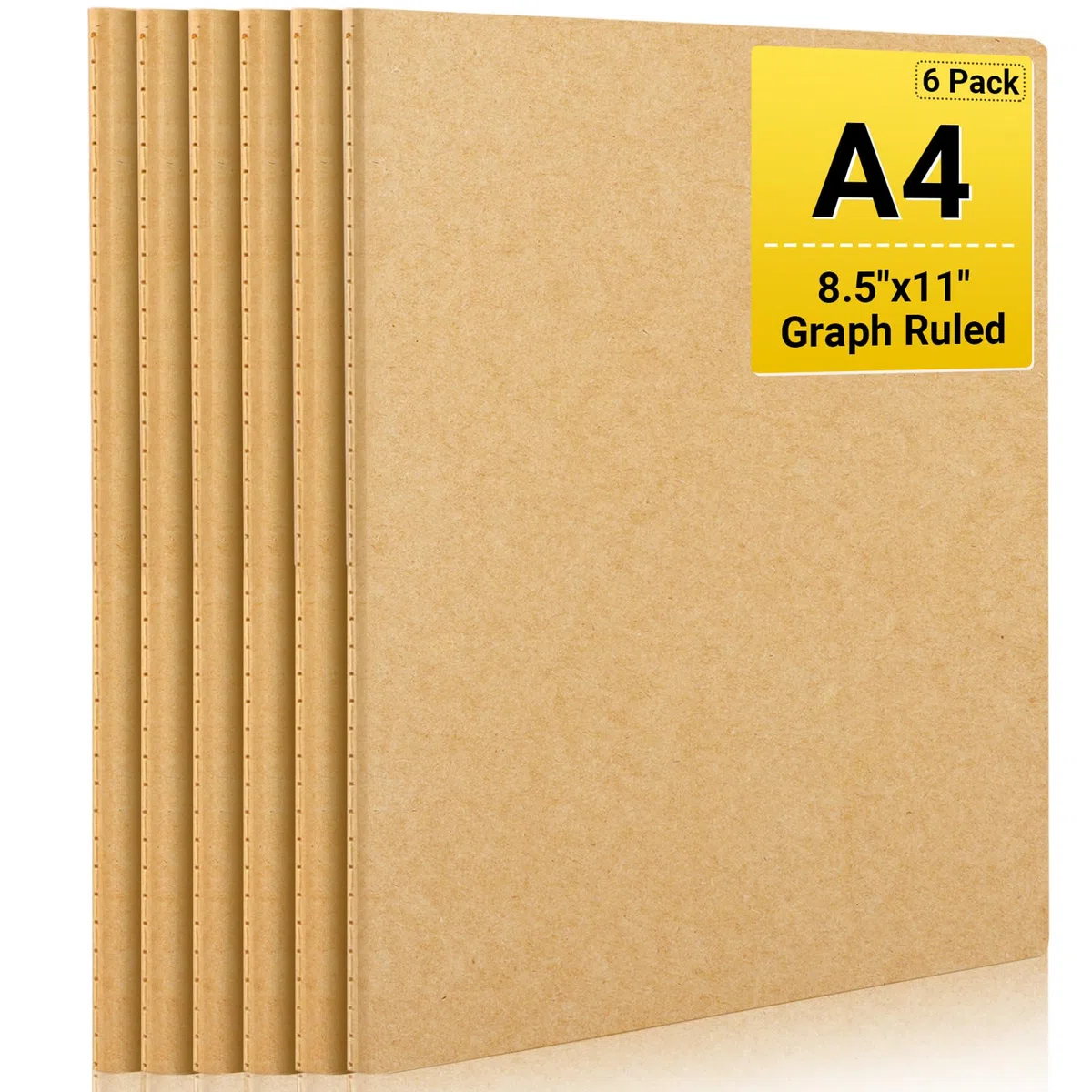 EUSOAR Cuaderno gráfico, 6 paquetes grandes A4 de 8.5 x 11 pulgadas, 40 hojas/80 páginas, papel kraft grueso de 100 g/m², cuaderno de bocetos para estudiantes, cuaderno de composición, cuaderno de