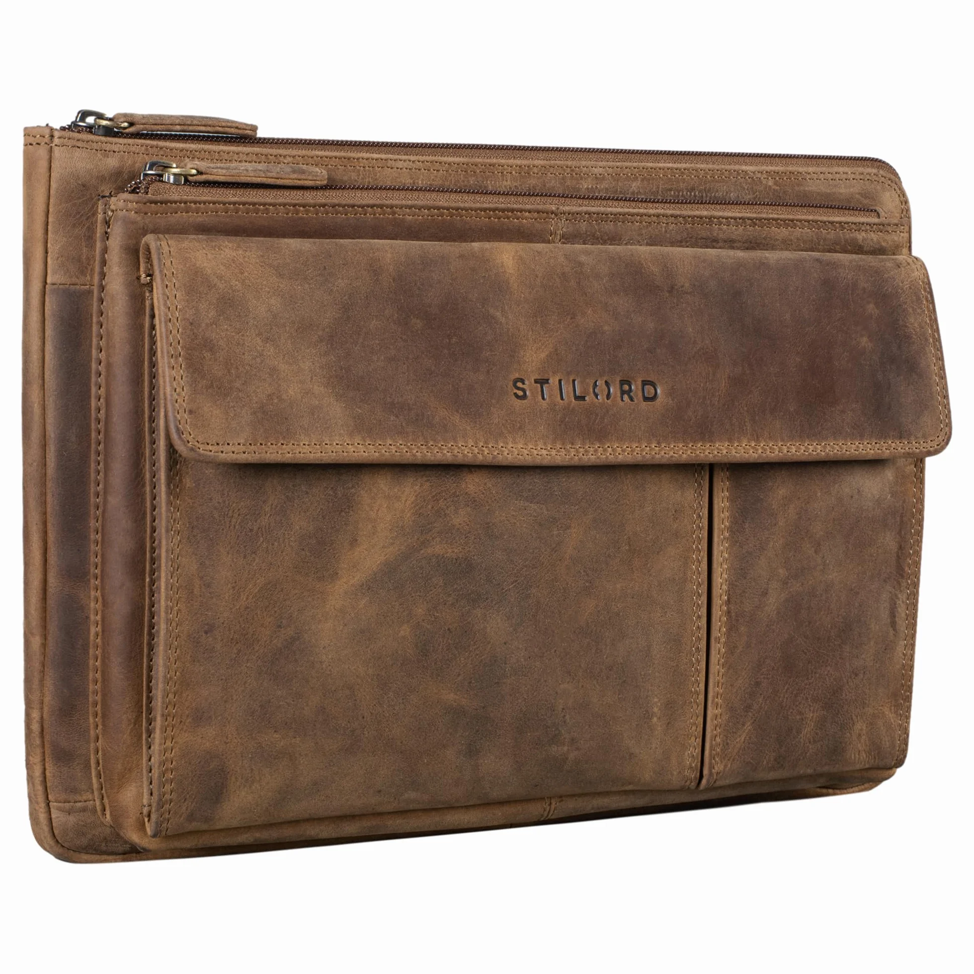 STILORD Dalton Carpeta Conferenia A4 Piel Funda de Portátil 13,3 Pulgadas para Mac Books Portadocumentos Cartera Organizador Cuero Genuino Color:marrón - Medio