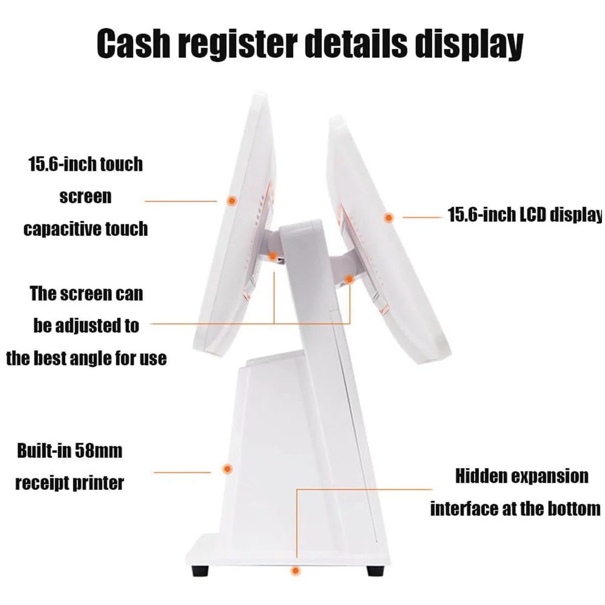 Caja registradora inteligente, con pantalla para el cliente e impresora térmica integrada de 58 mm, caja registradora de punto de venta,para restaurantes comerciales Venta al por menor,Black