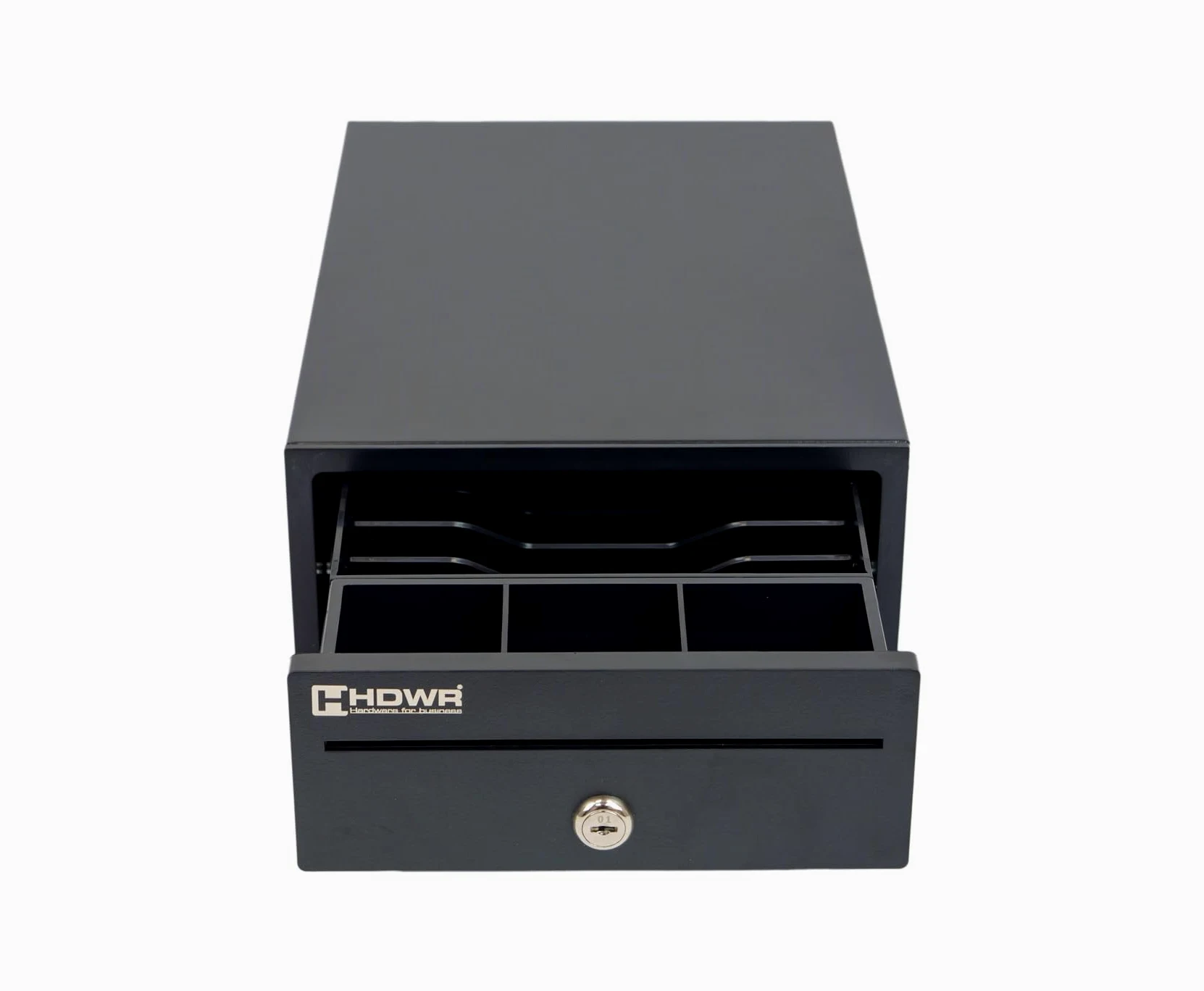 HDWR HD-KER20 Cajón portamonedas pequeño, acero, apertura con llave | Cajón con 3 compartimentos de billetes y 5 de monedas, monedero extraíble, ranura extra