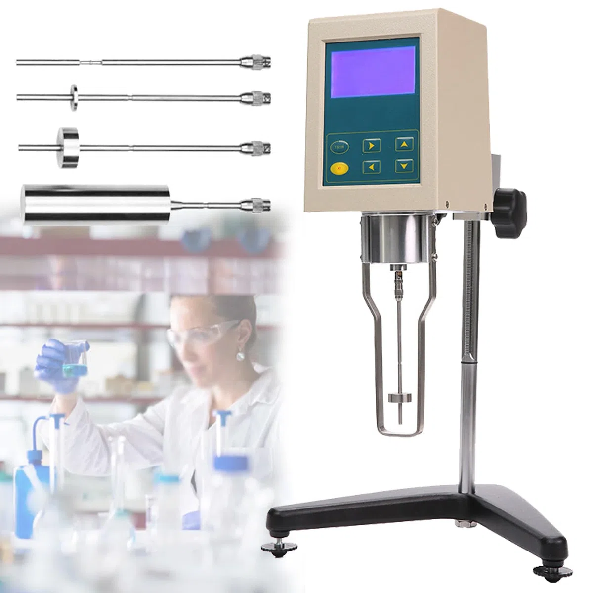 Viscosímetro digital giratorio con pantalla táctil con 4 rotores ± 1% de precisión para pinturas, recubrimientos, grasas, cosméticos, 1-100000 mPa.S