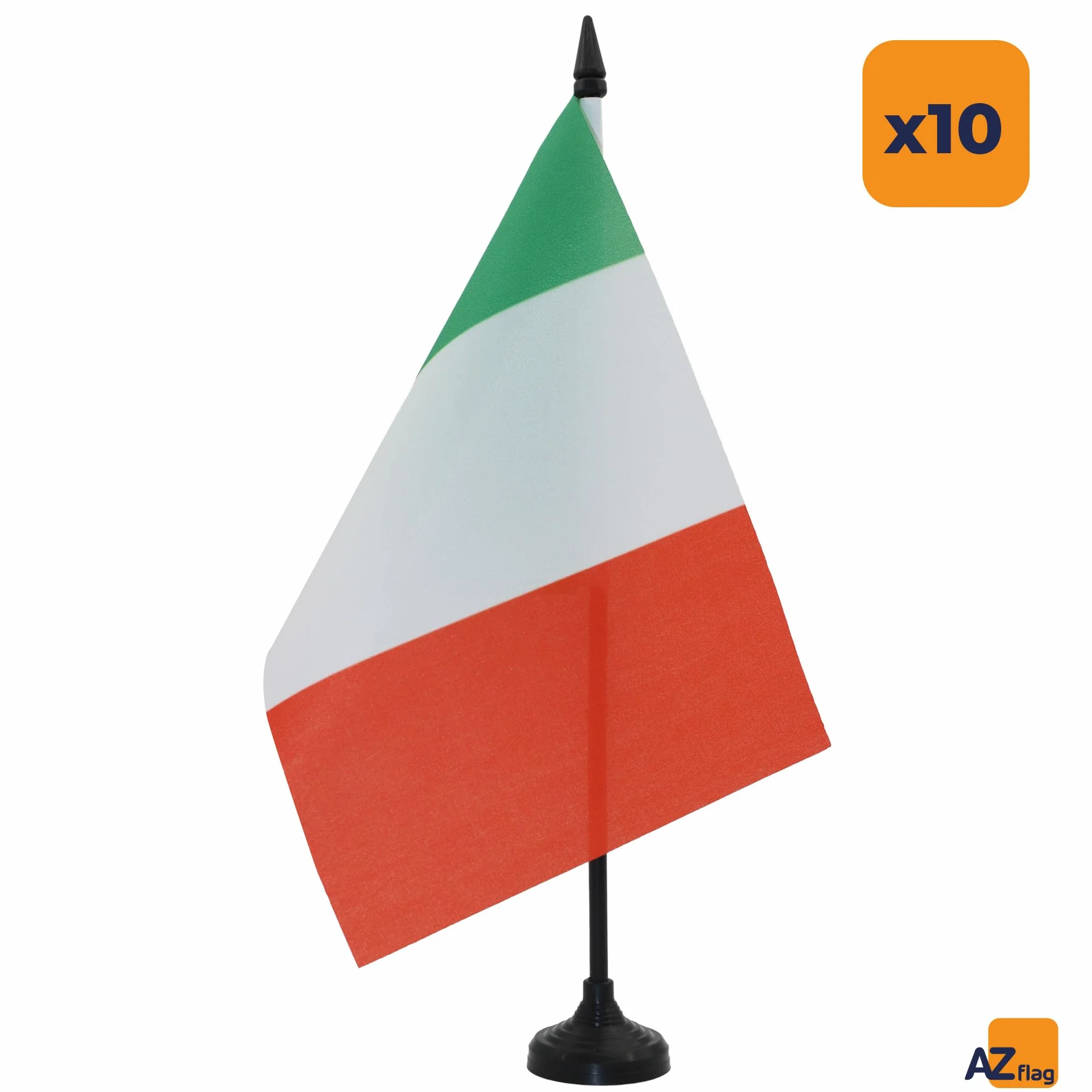 AZ FLAG - 10 banderas italianas de oficina, 100% poliéster con mástil de 25 cm y base de plástico negro