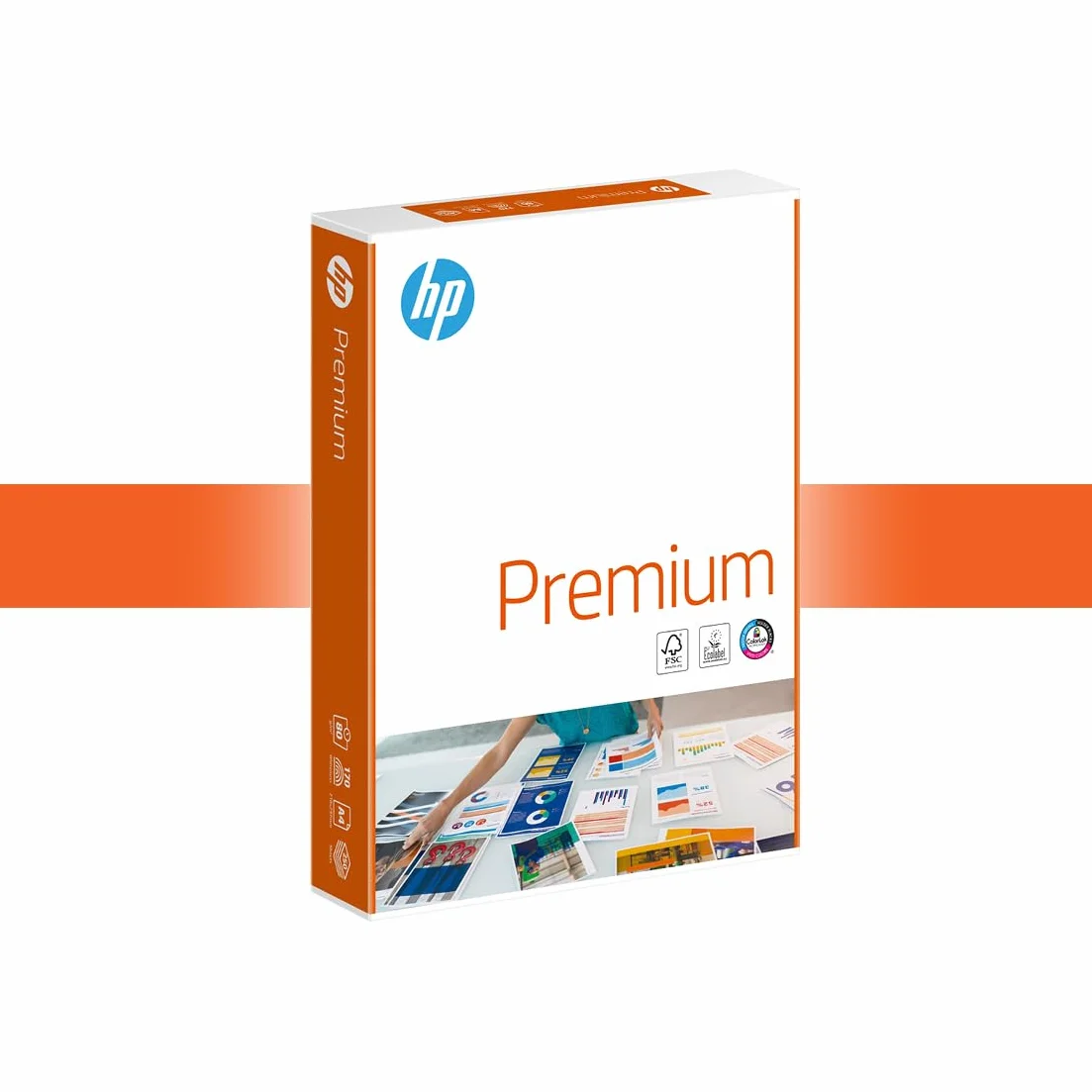 HP PAPERS PREMIUM, Papel superior de alta blancura, A4, 100 g/m2, caja 4 paquetes (2000 hojas) (94297)