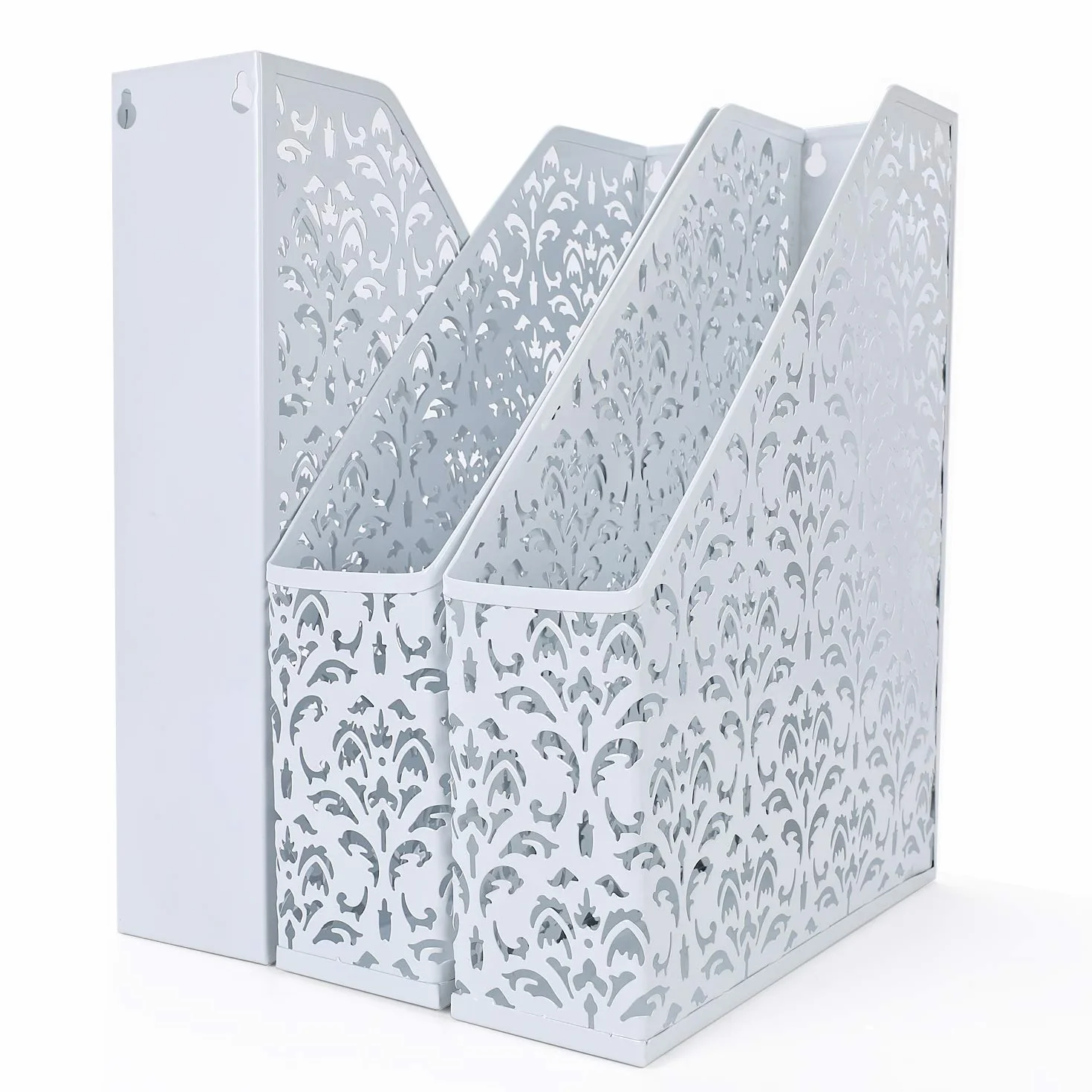 EasyPAG Paquete de 3 Metal Vertical Estante Revistero A4 Organizador Documentos Soporte Archivos Clasificador Papeles Almacenamiento Escritorio Bandeja Oficina,Blanco