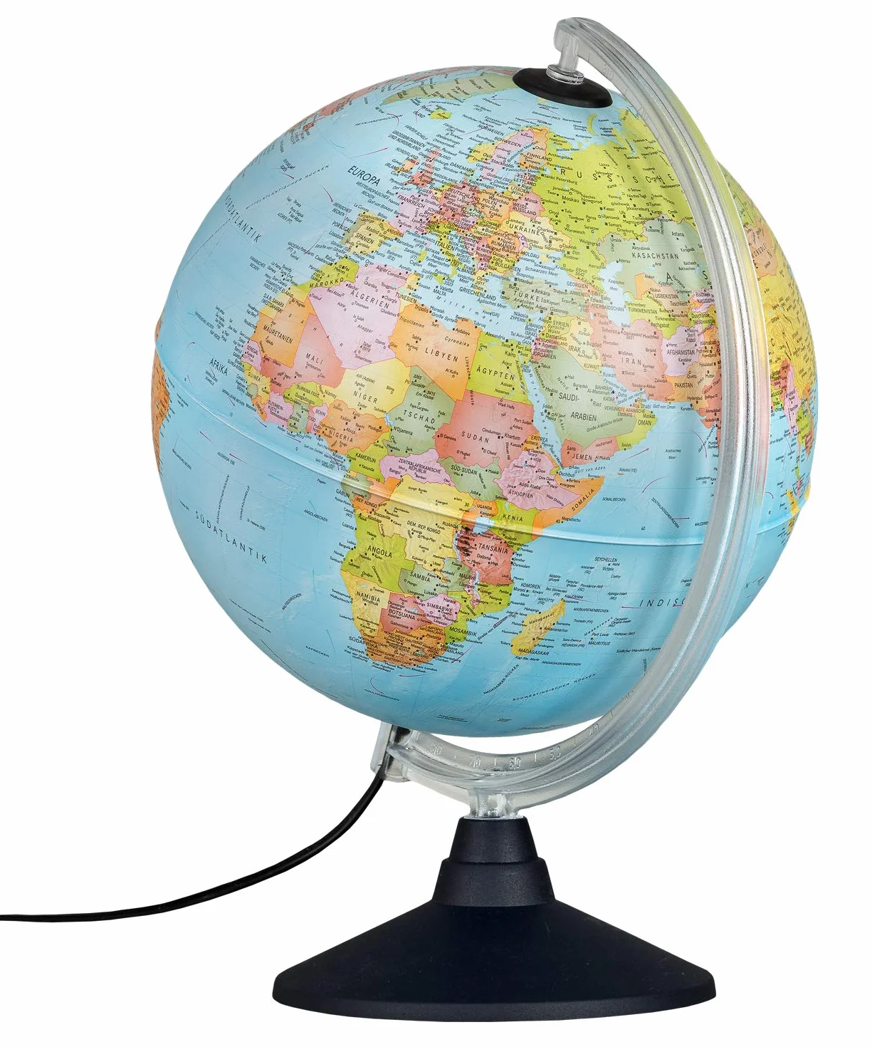 Idena 10411 - Globo terráqueo iluminado por LEDs con constelaciones, interruptor de encendido/apagado, aprox. 25 cm de diámetro, imagen del mapa político y astronómico
