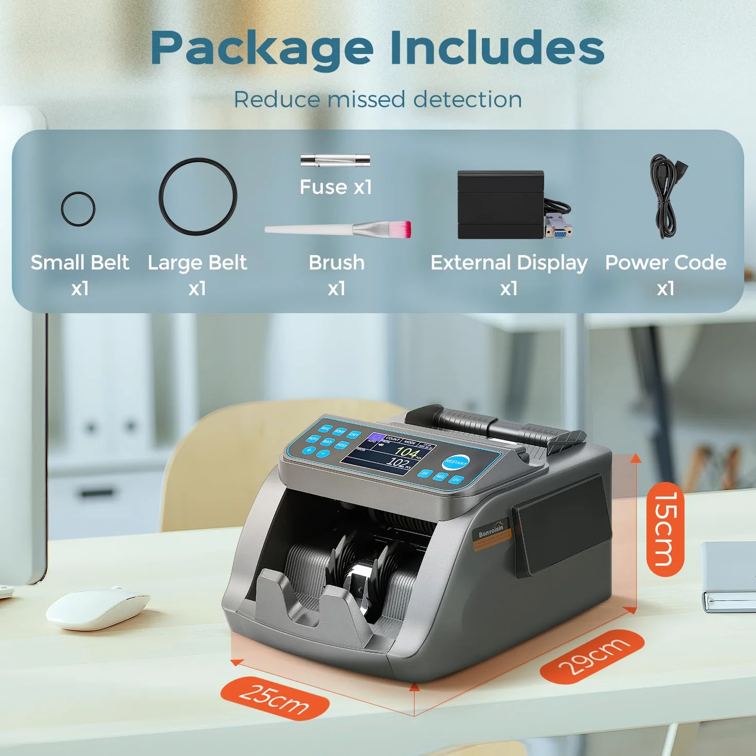 Bonvoisin Máquina Contadora de Dinero, Euro UV/MG/IR/MT/DD Detección de Falsificaciones, Clasificación por Denominación y Recuento de Valor Mixto, Modos Añadir y Lote, 1000 Billetes/Min (EU)