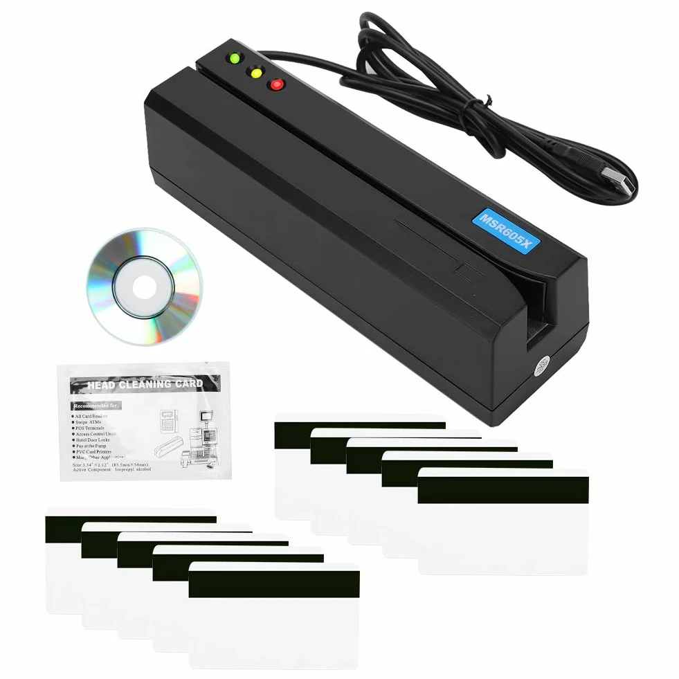 MSR605X Lector de Tarjetas con Banda Magnética, Indicador LED y Zumbador para Lectura de Estado de Escritura, Manual de Alta Velocidad, 3 Pistas Compatibles con ISO ANSI DIN